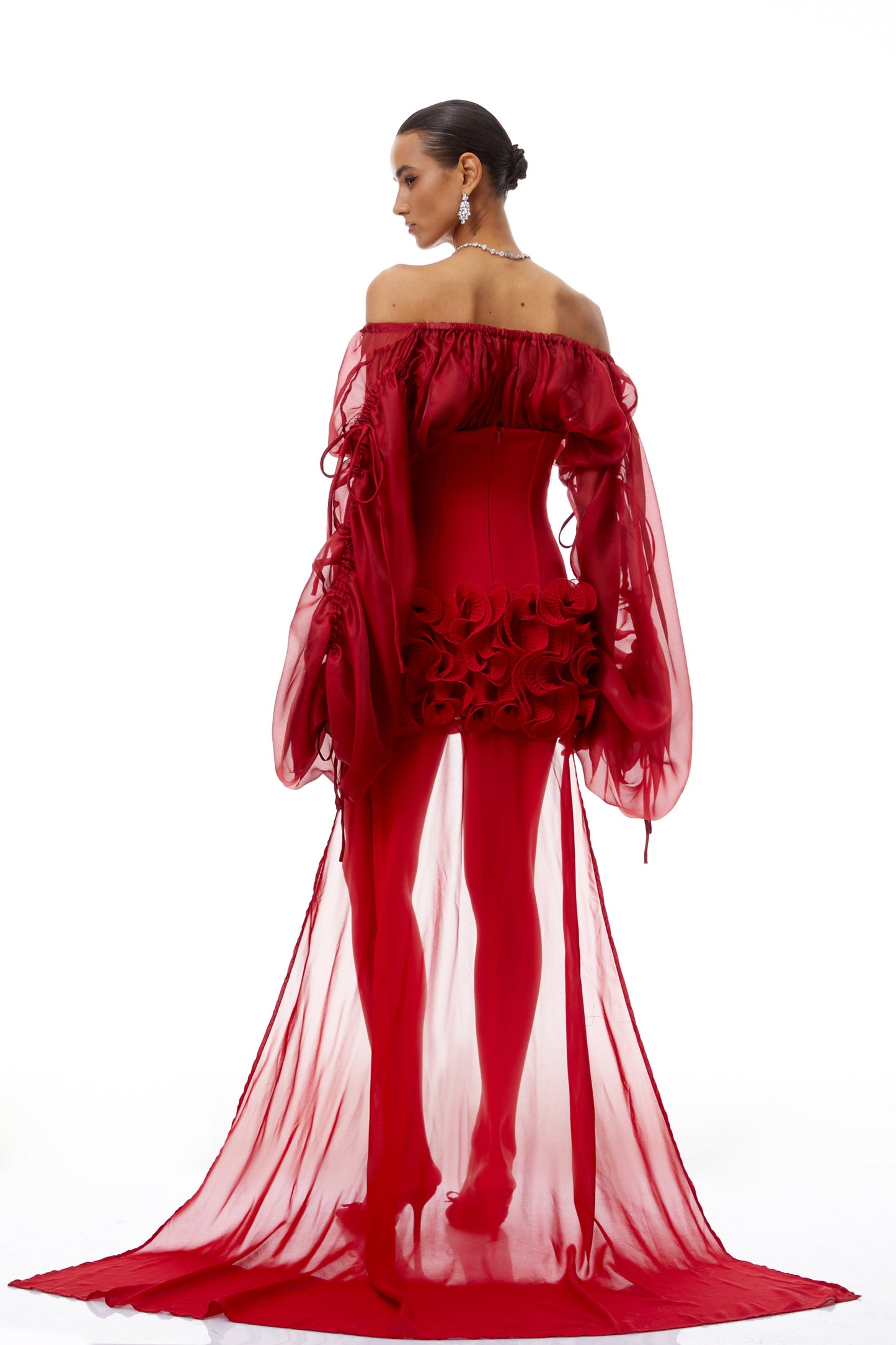 beverly Red Train Ruffled Corset Mini Dress