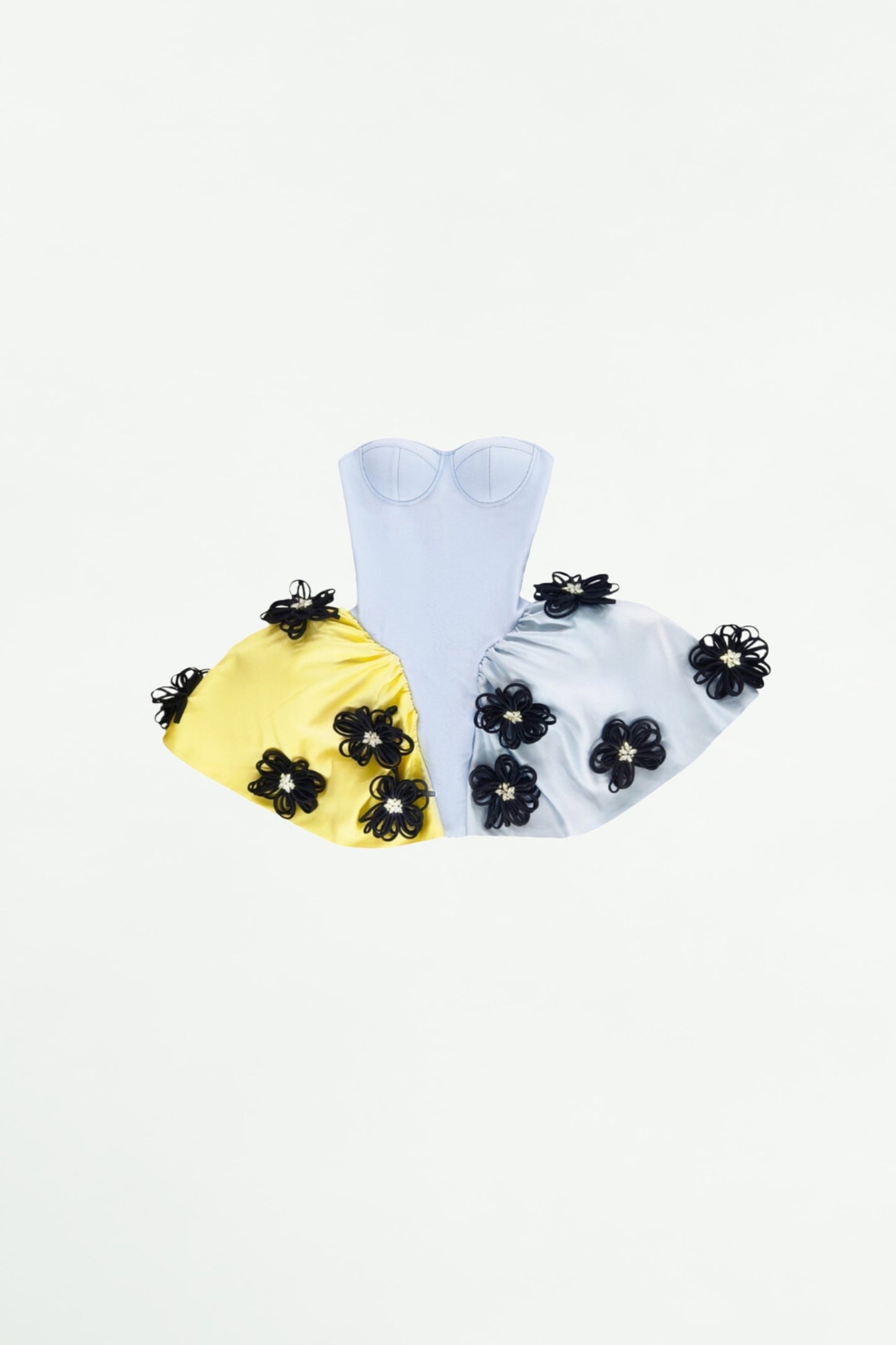 ALANIADE CONTRAST COLOR 3D FLOWER PUFFY MINI DRESS - Stylish beautiful dress for special occasions | Buy Online