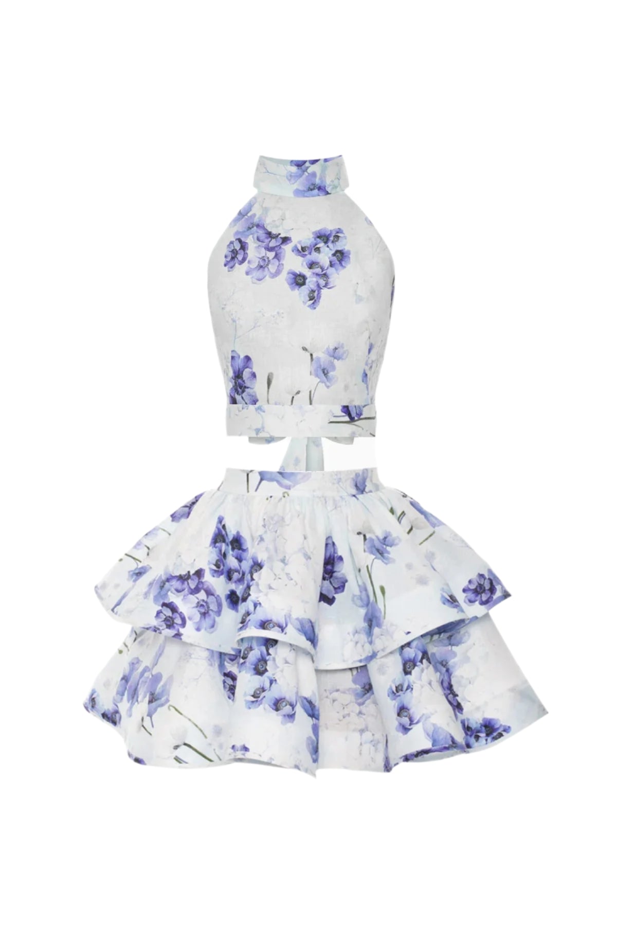 jessica printed backless halter top skirt set in blue - Stylish blue dress for special occasions | Buy Online