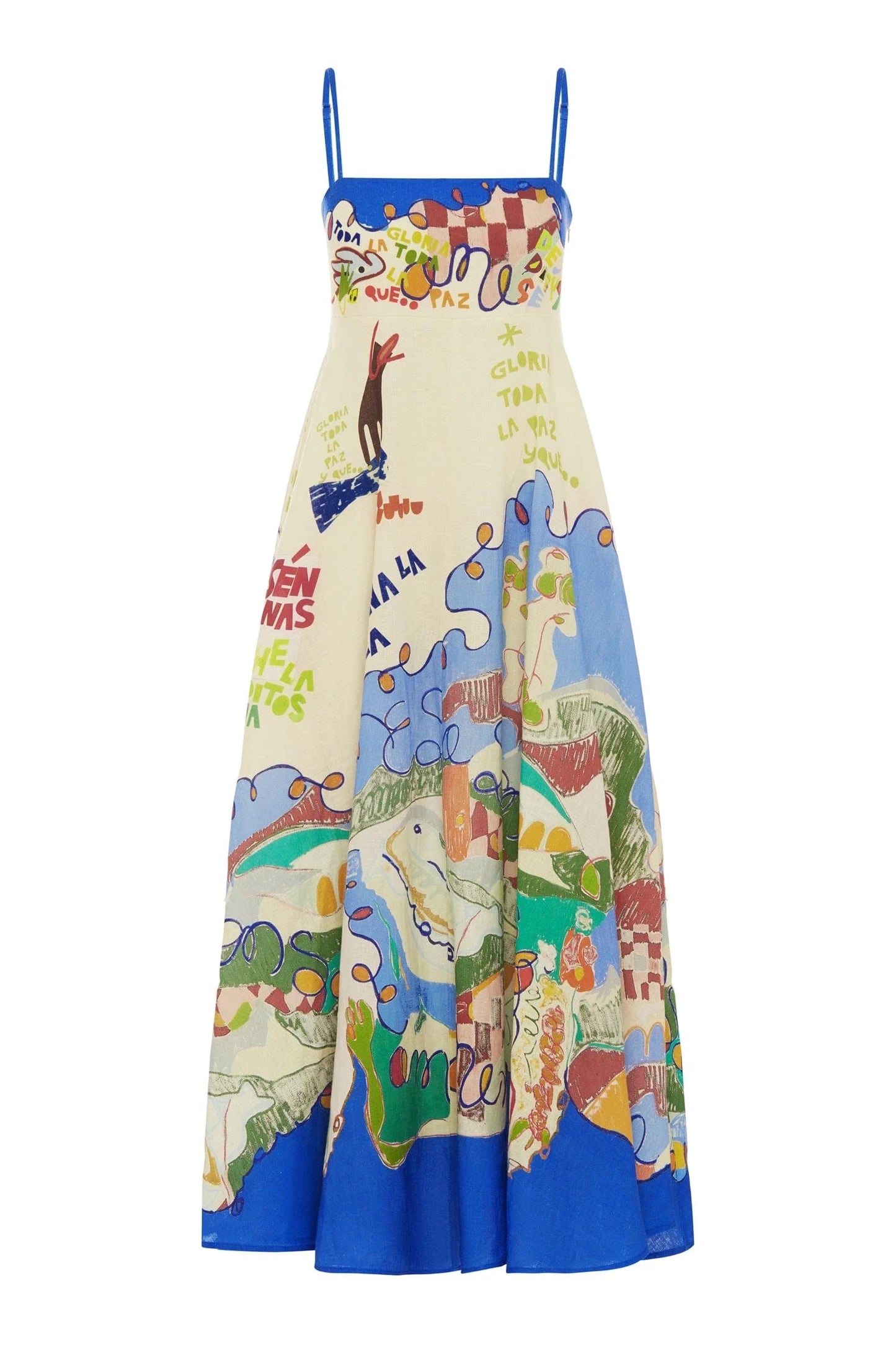 kristin multicolor Graffiti-print linen maxi dress
