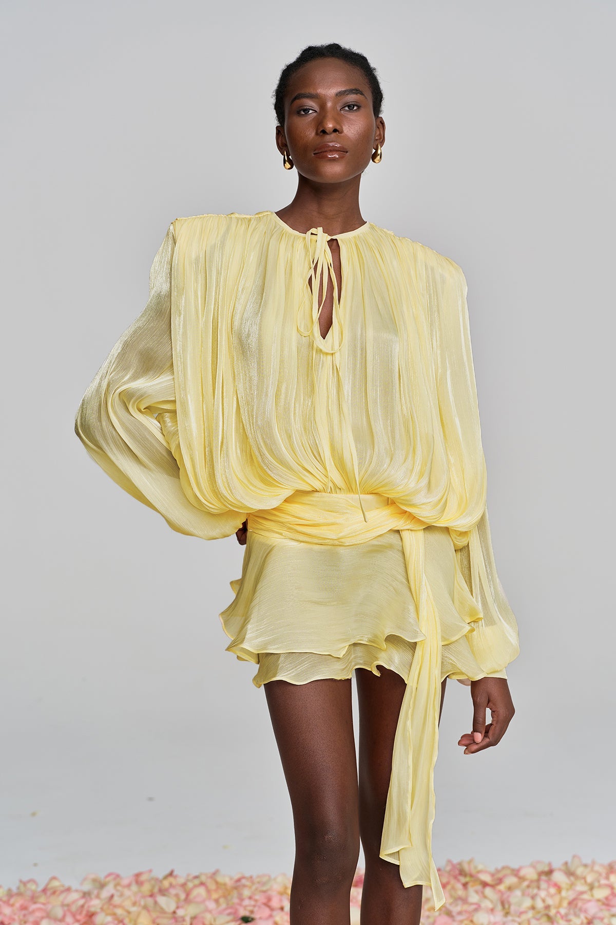 Stylish yellow dress | Aminah Balloon Sleeve Ruch Ruffle Mini Dress In Yellow - Ideal for special occasions