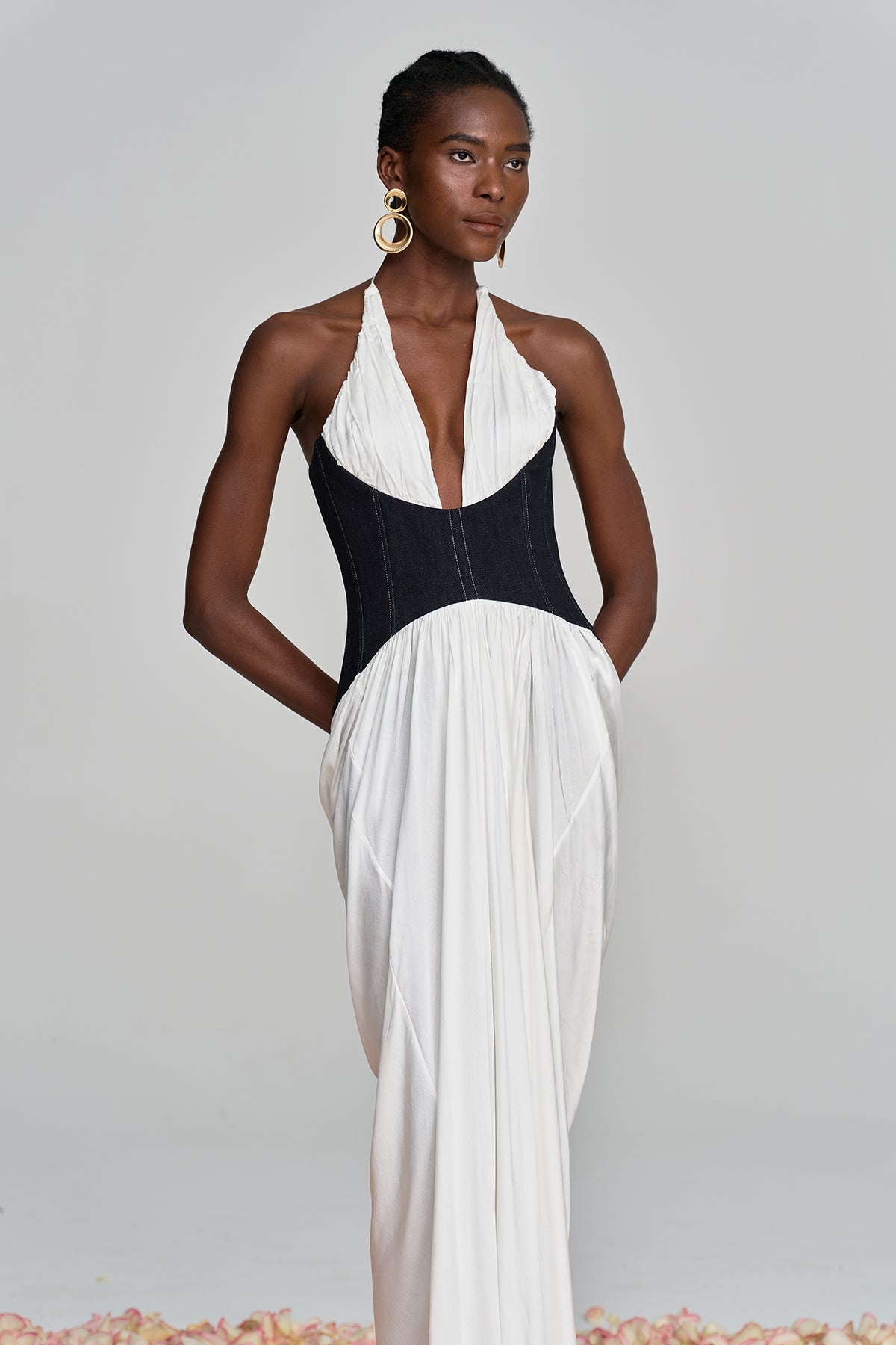 Stylish beautiful dress | Aminia Halter Neck Ruch Deconstruct Maxi Dress - Ideal for special occasions