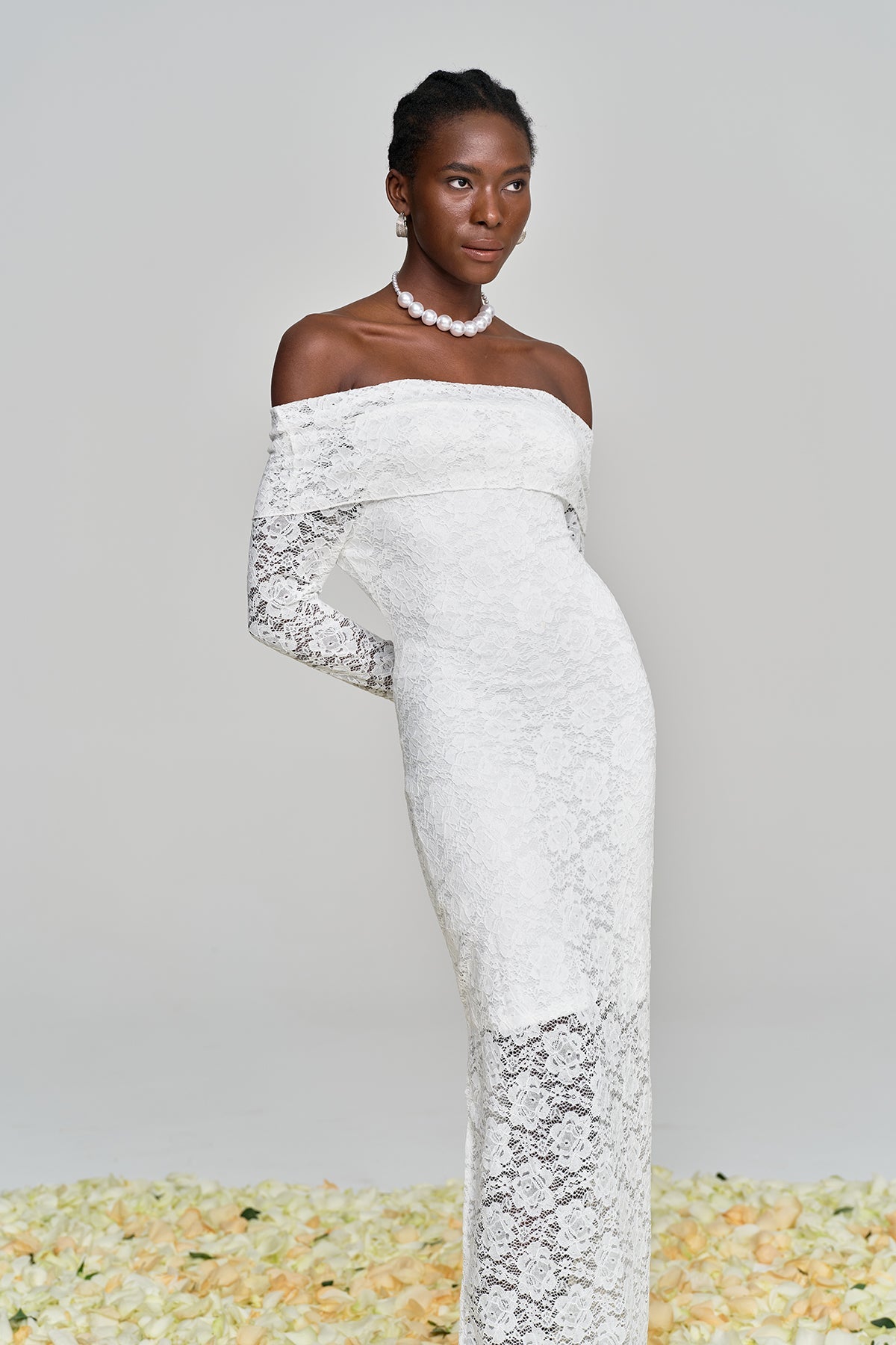 Amjad Floarl Off Shoulder Lace Maxi Dress - Stylish beautiful dress for special occasions | Buy Online