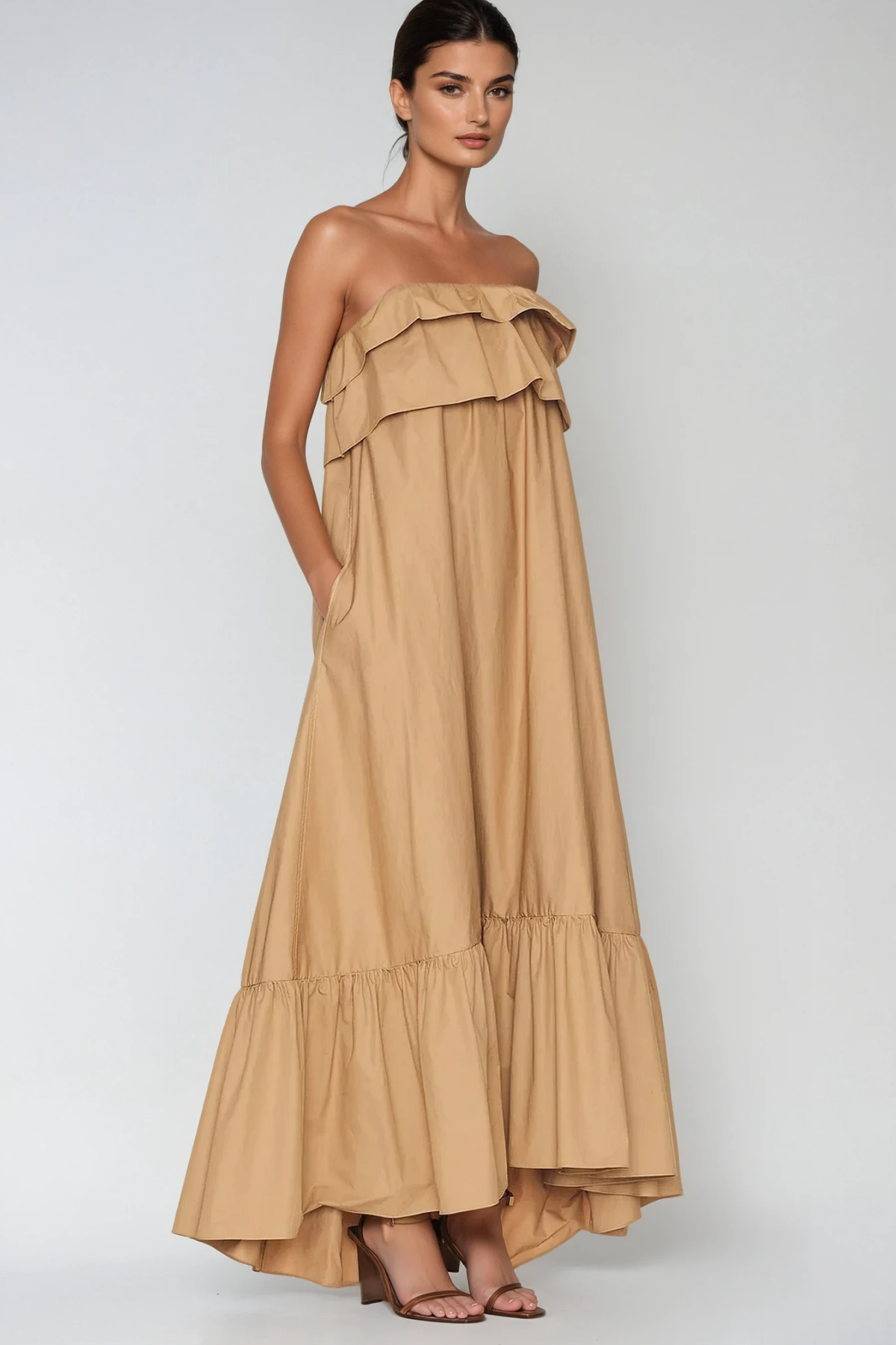 Aramina Ruch Strapless Ruffle Maxi Dress - Stylish beautiful dress for special occasions | Buy Online