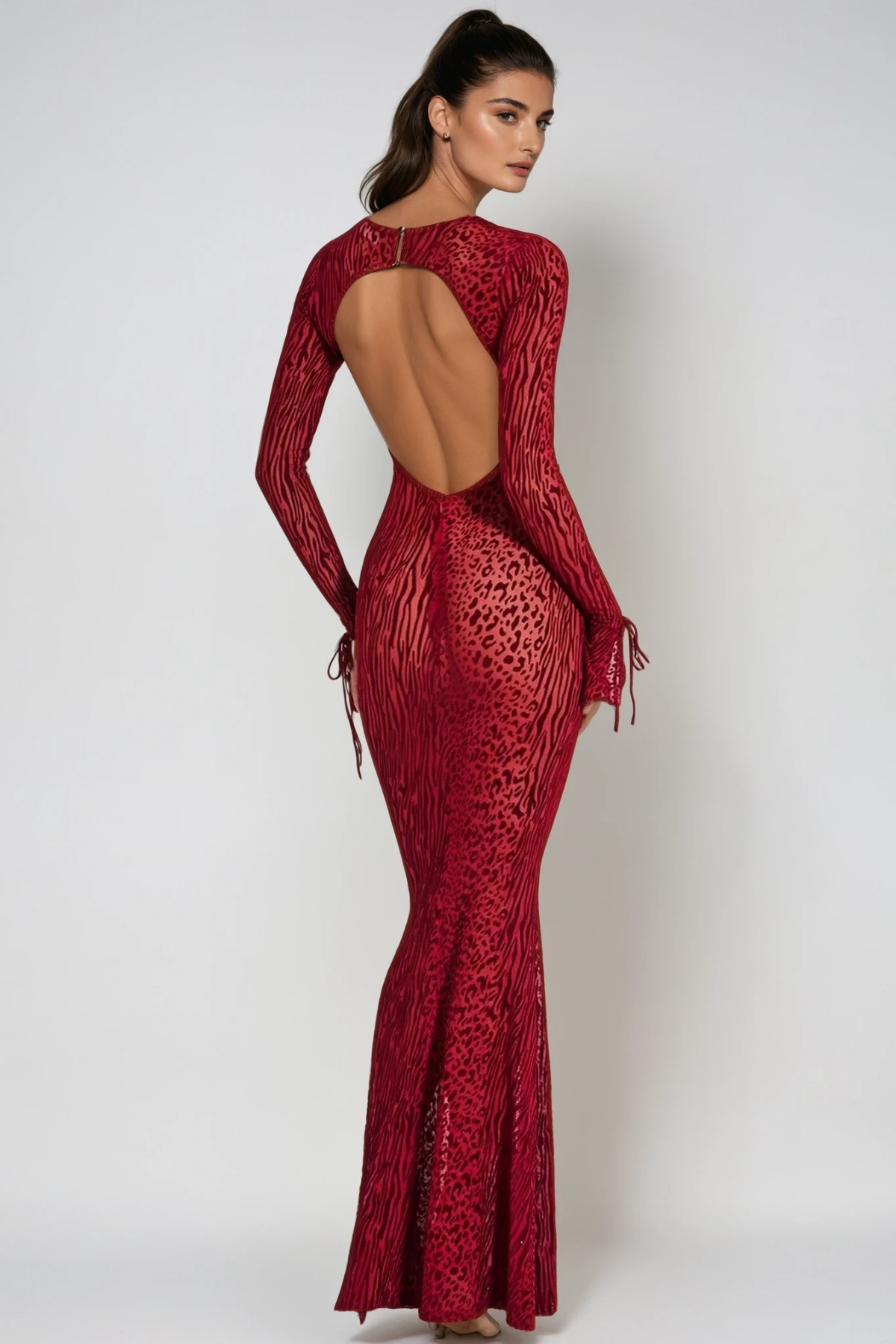 Ardelle Leopard Mesh Backless Maxi Dress - Stylish beautiful dress for special occasions | Buy Online