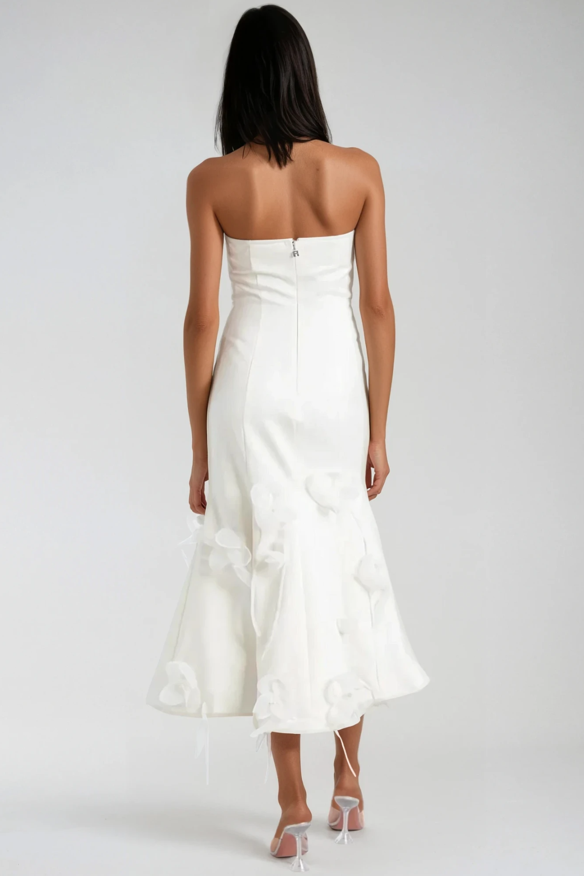 Aren Strapless Flower Ruffle Midi Dress - Stylish beautiful dress for special occasions | Buy Online