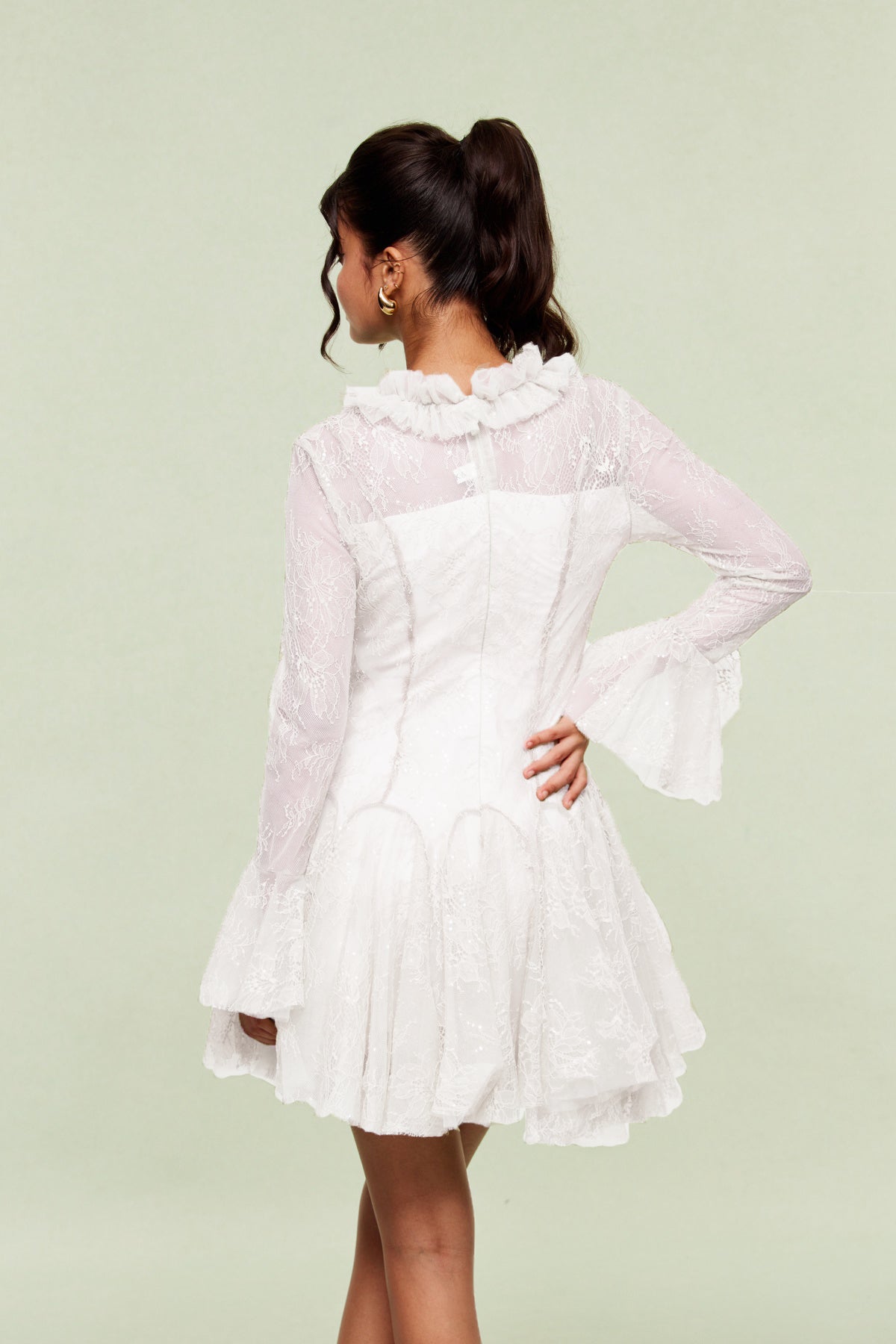 Shop red dress - Perfect for special occasions | Blanid Lace Embroidered Ruffle Mini Dress In White