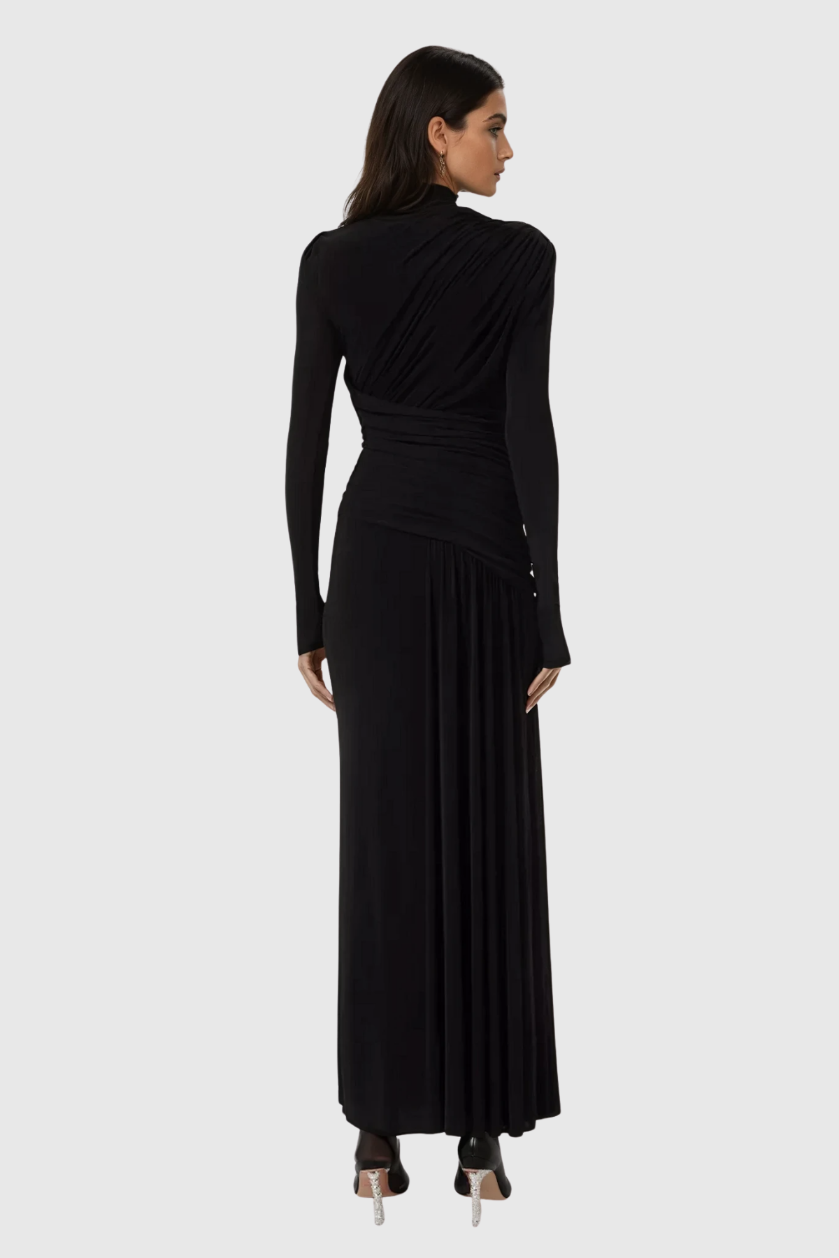 Stylish black dress | Cabdirashiid Ruch Asymmetric Maxi Dress In Black - Ideal for special occasions