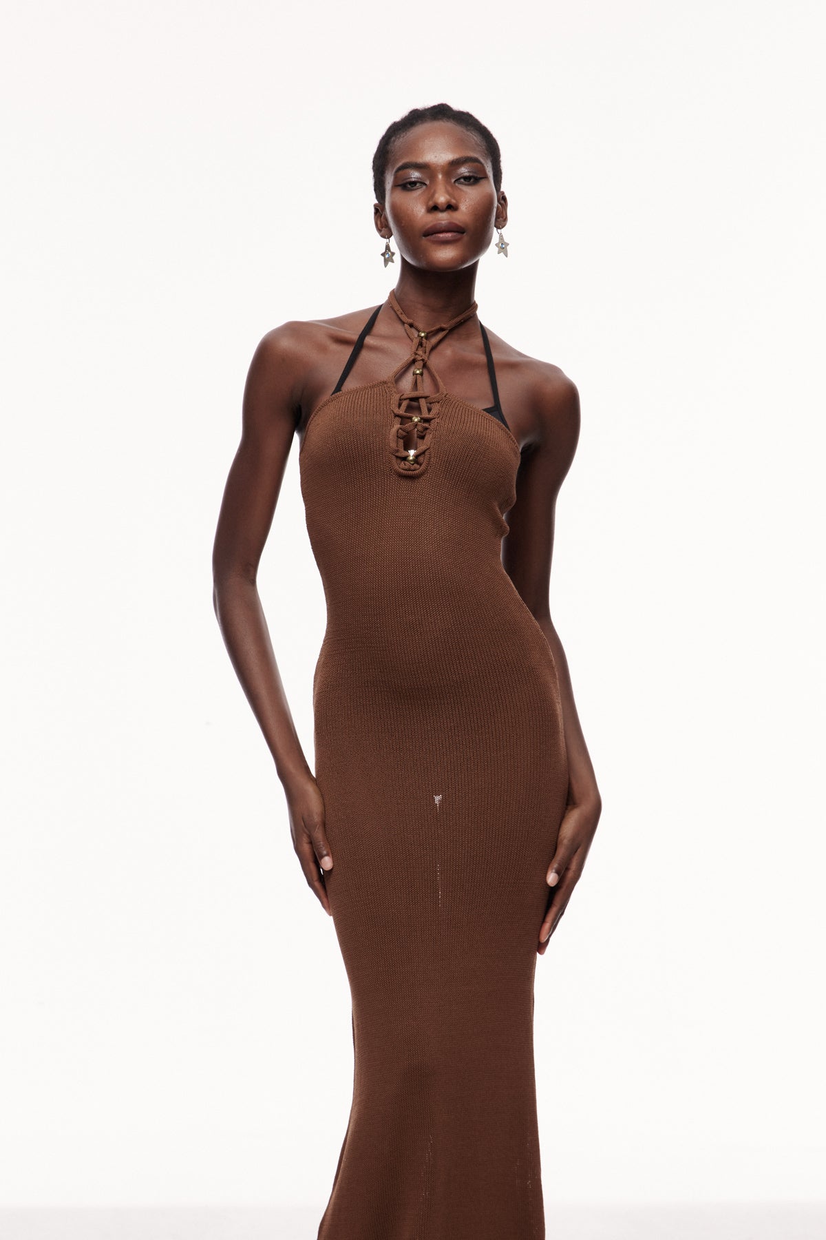 Shop beautiful dress - Perfect for special occasions | Cenric Cutout Halter Neck Knit Maxi Dress