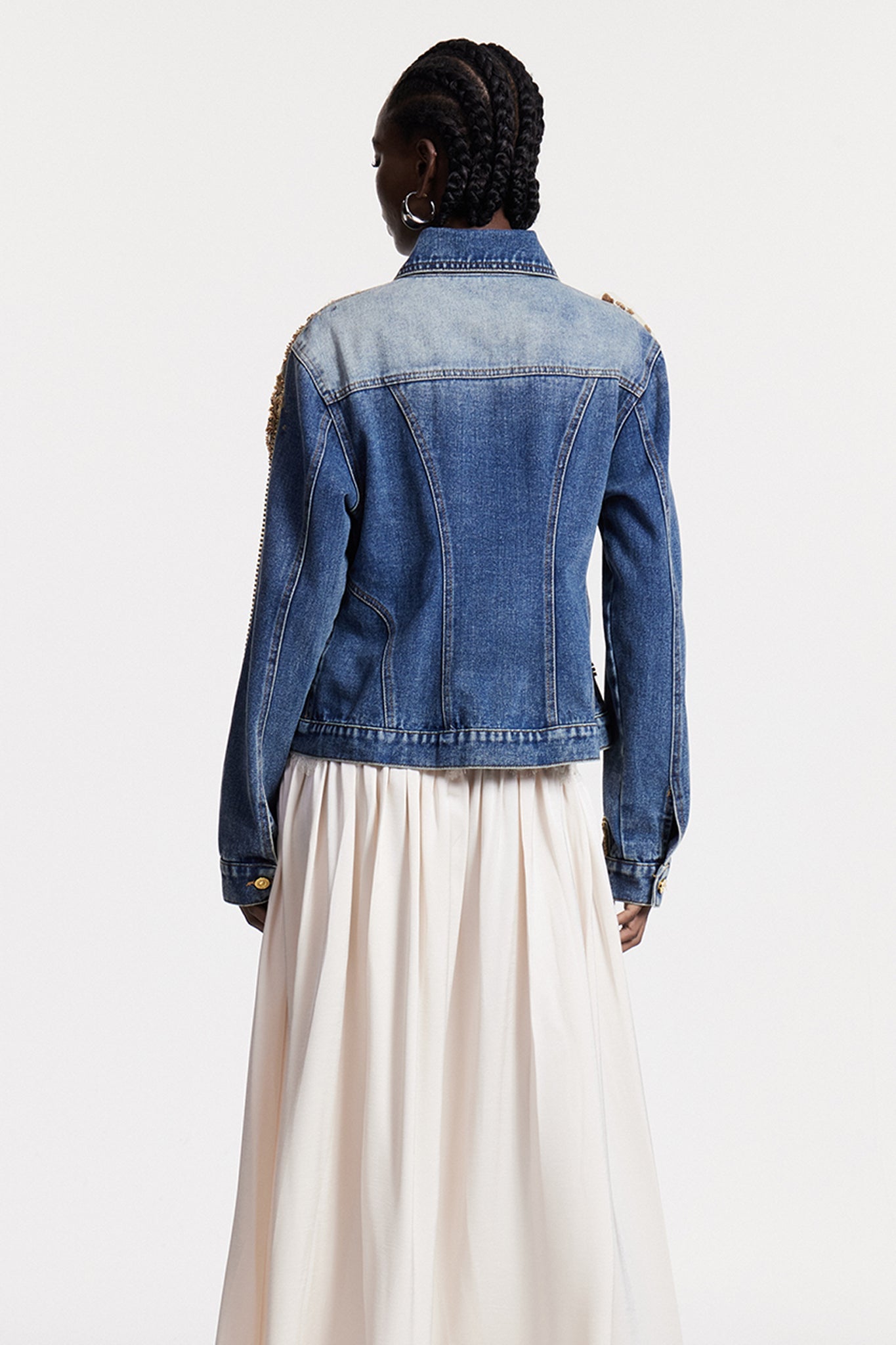 Chou Embroidered Sequin Denim Jacket - Stylish red dress for special occasions | Buy Online