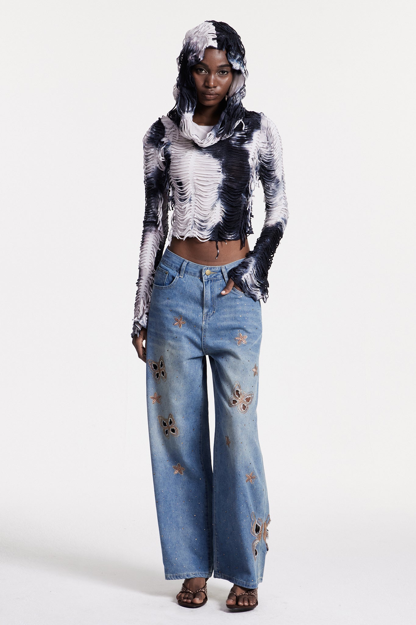 Shop red dress - Perfect for special occasions | Christel Butterfly Embroidered Cutout Jeans