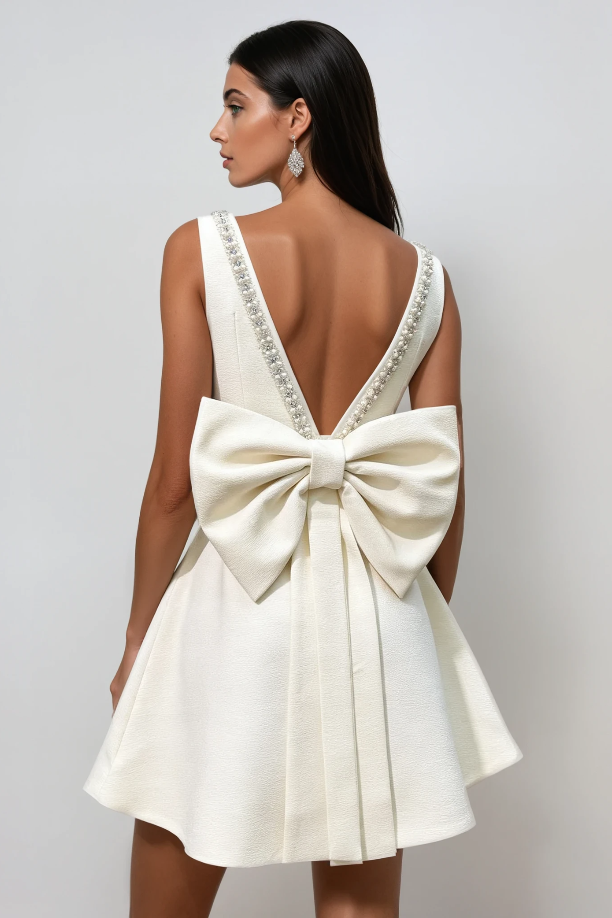 ingrid Sleeveless Bow Crystal Mini Dress