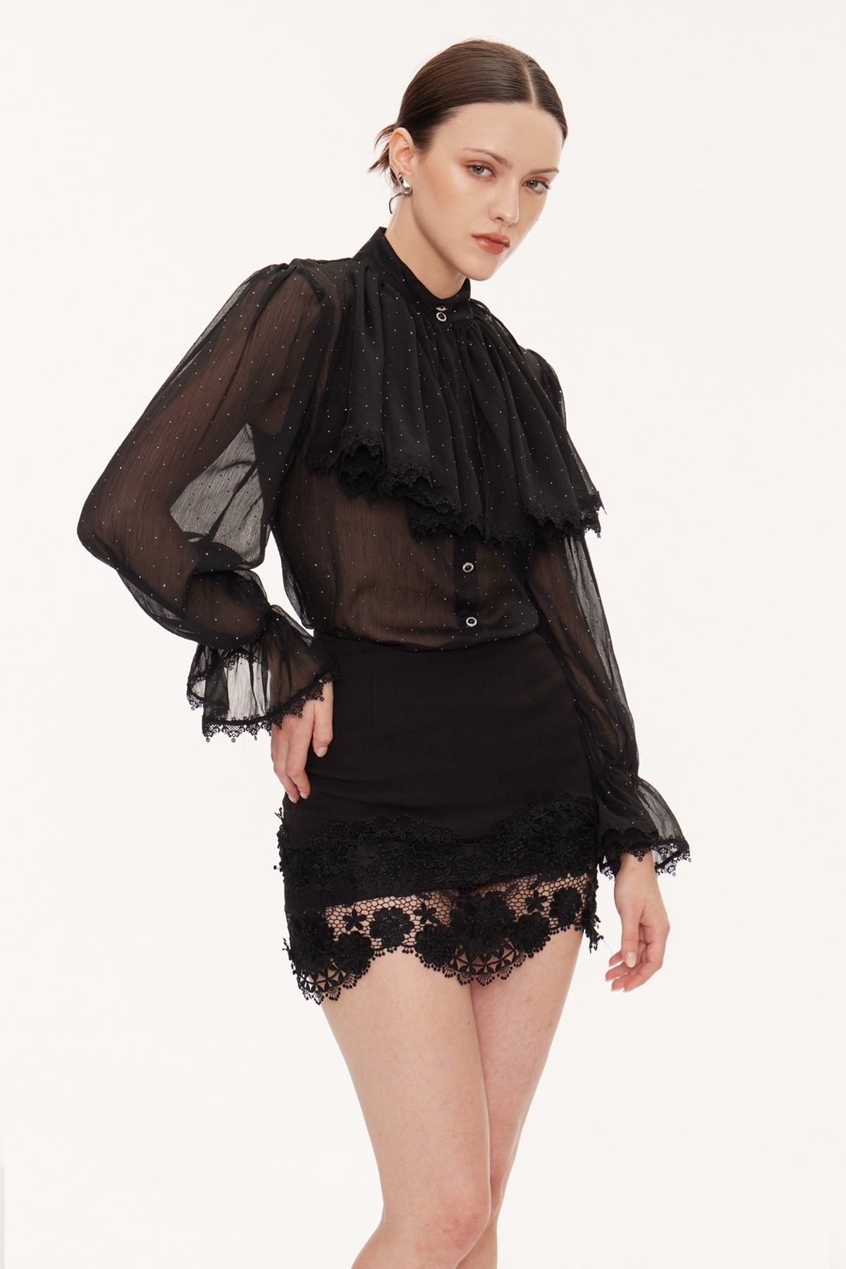 philipppa black Rhinestone Floral Skirt Set