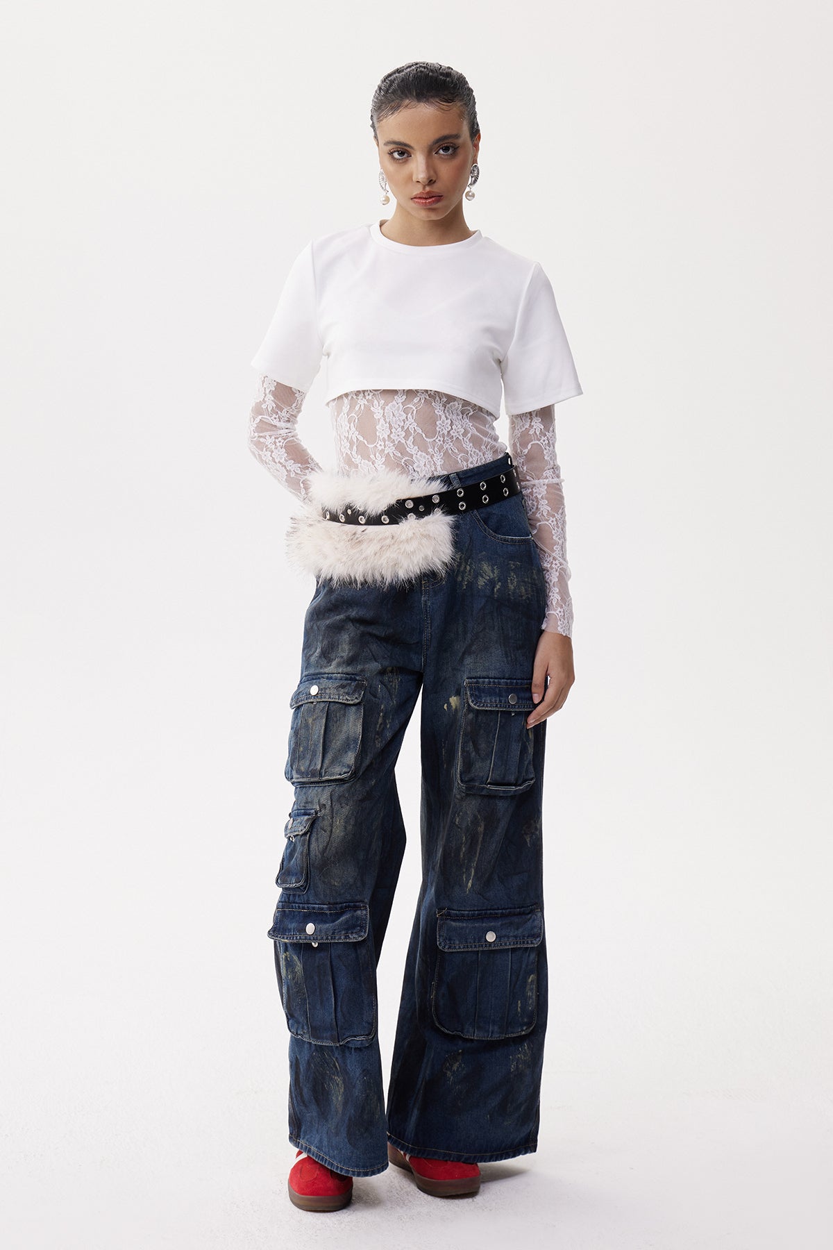 victoria Faux Fur Cargo Dark Wash Jeans