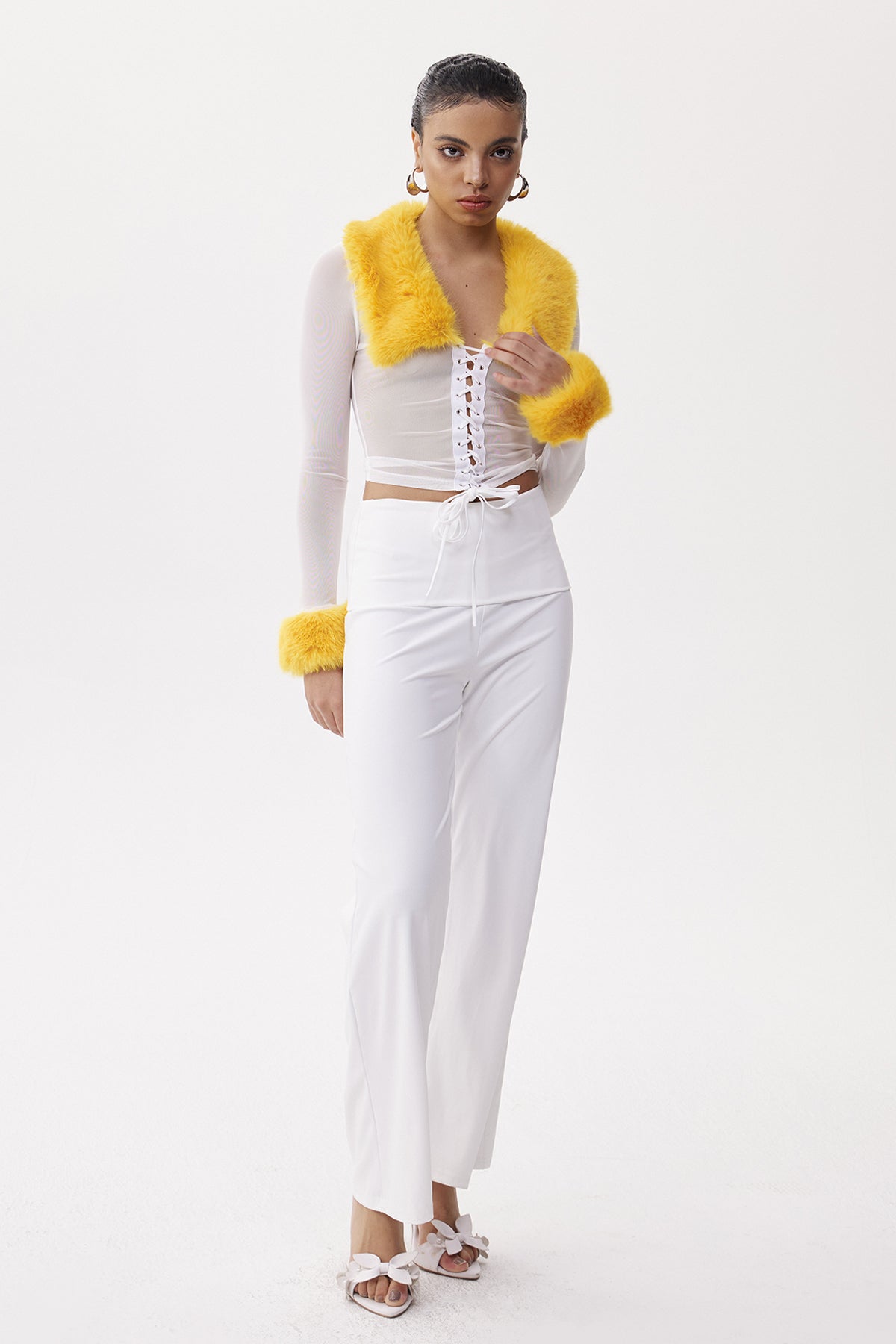 vivien Faux Fur Lace Up Top