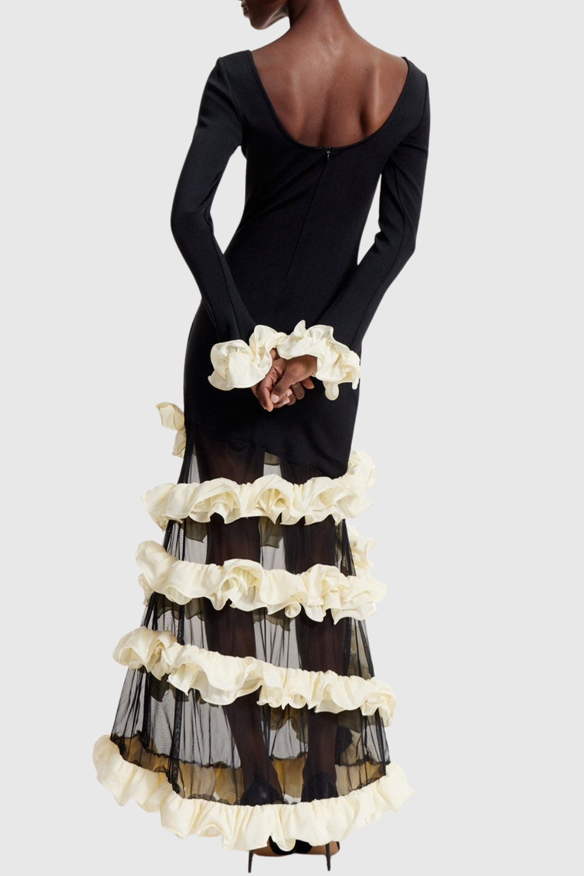 lorraine Ruffled Tiered Maxi Dress in black