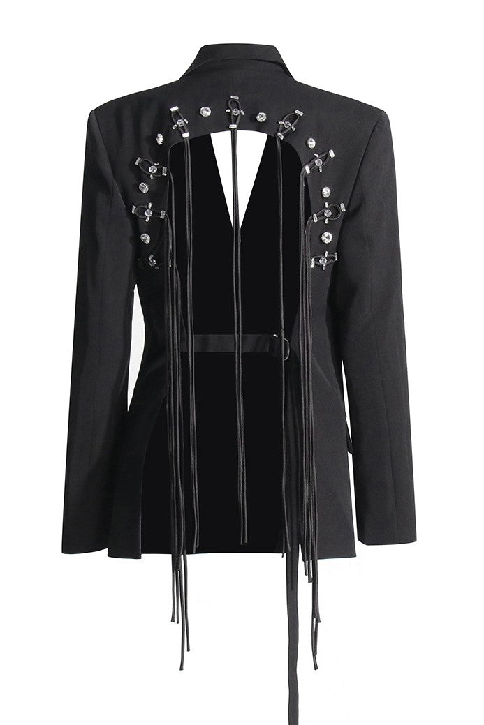 Shop beautiful dress - Perfect for special occasions | Kaler Fringed Backless Blazer