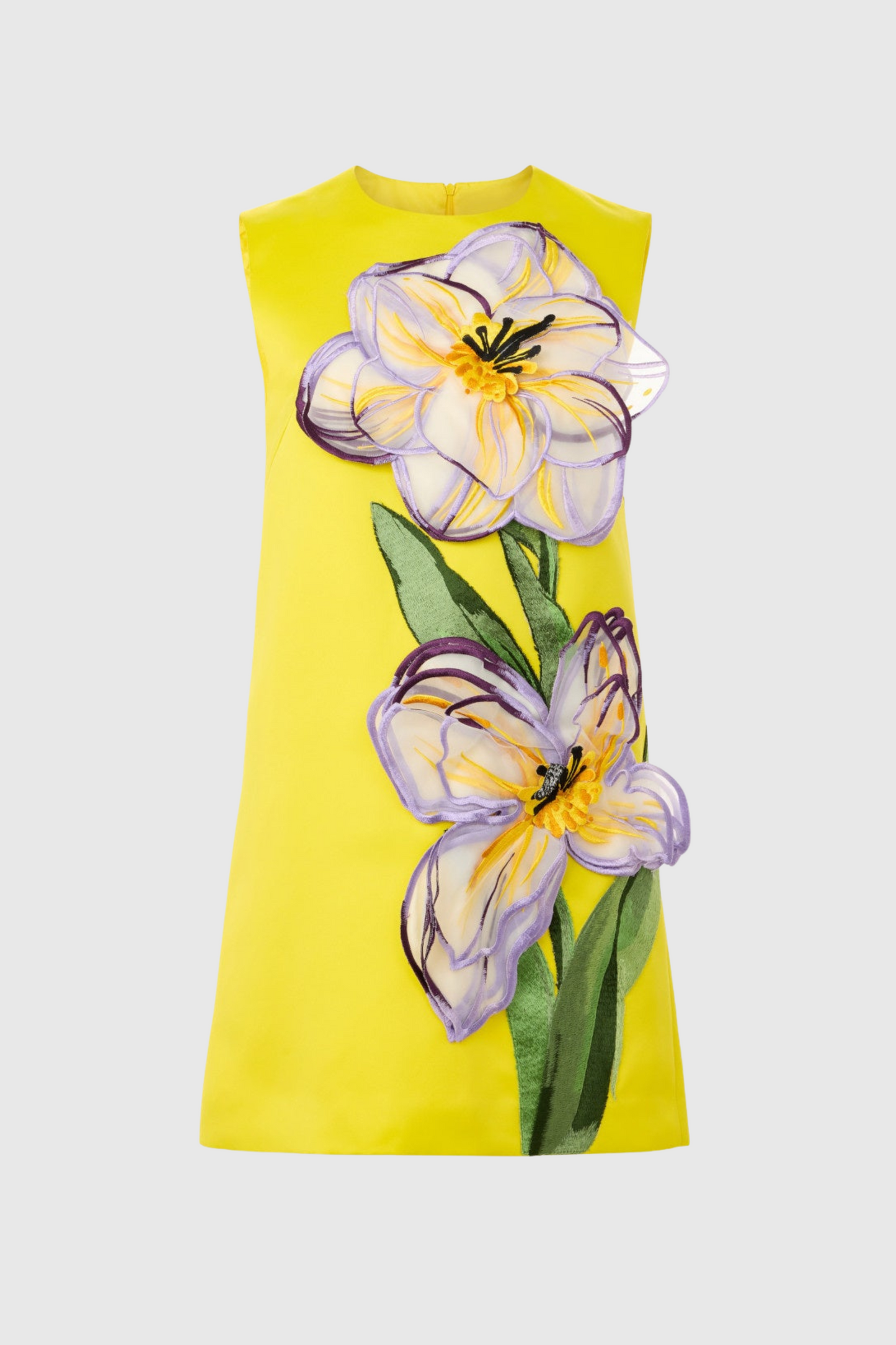 Shop yellow dress - Perfect for special occasions | Mimoza Floral Appliqué Sleeveless Mini Dress - Yellow