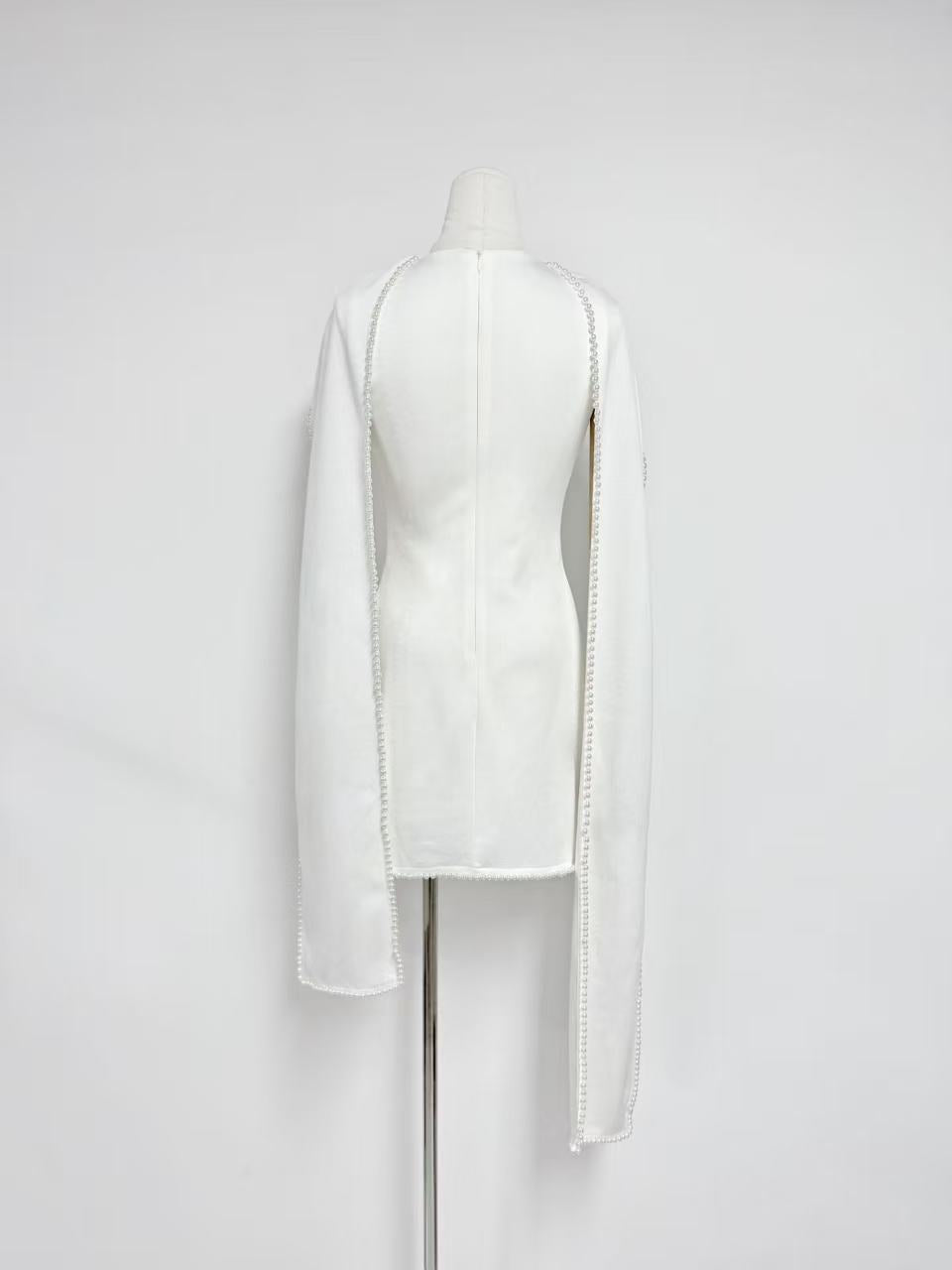 odelette Pearl Trim Shawl Mini Dress - White