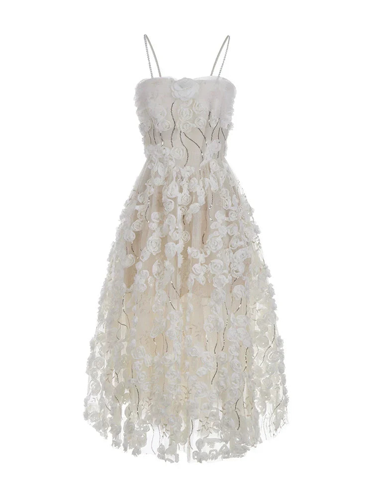 Aubrey White/Beige Sleeveless Flower Dress