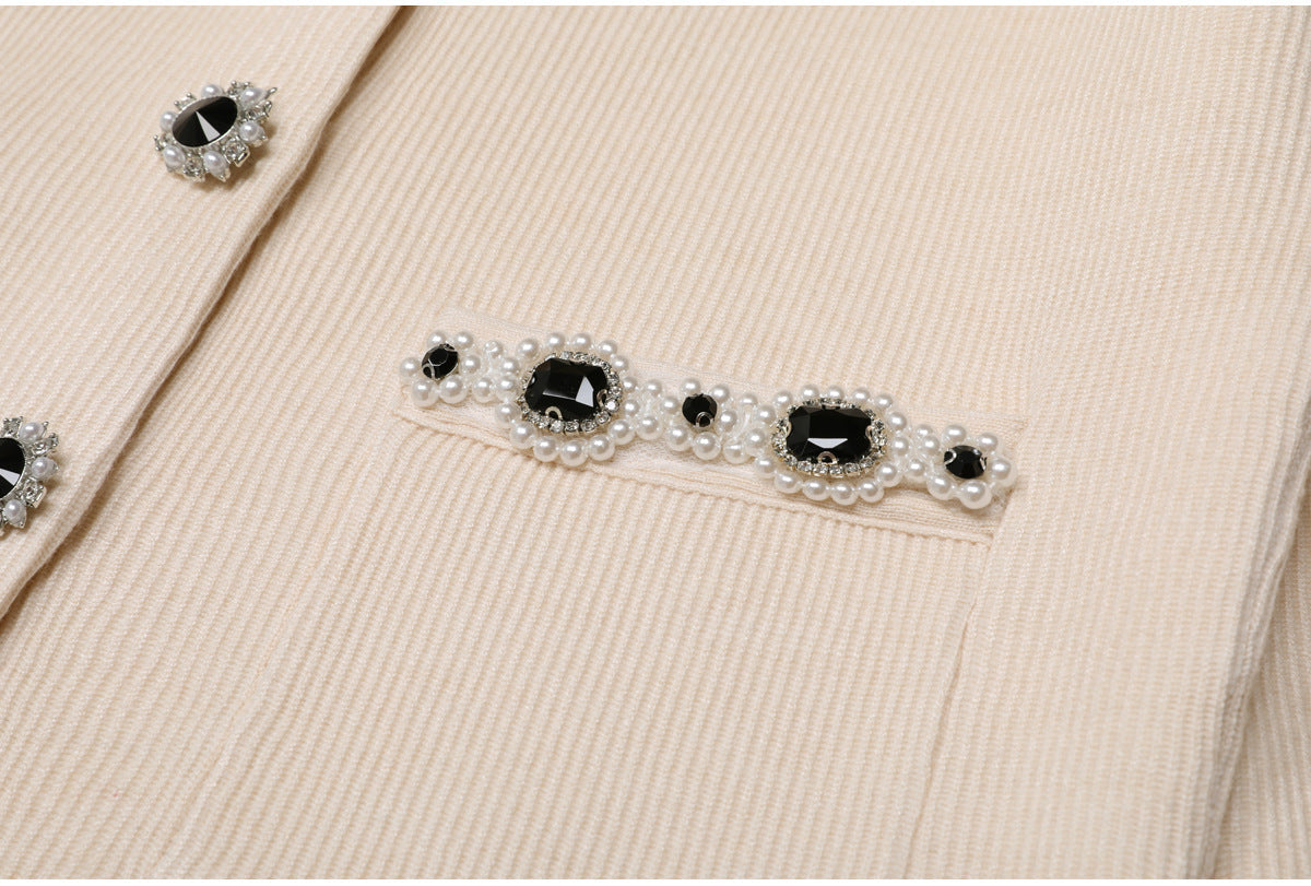 Elisa Cream Embellished Cardigan skirt set