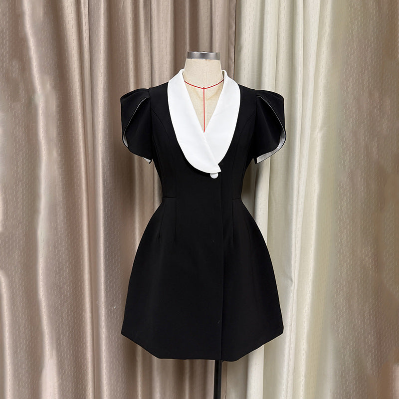 kimberley v-neck a-line mini dress in black