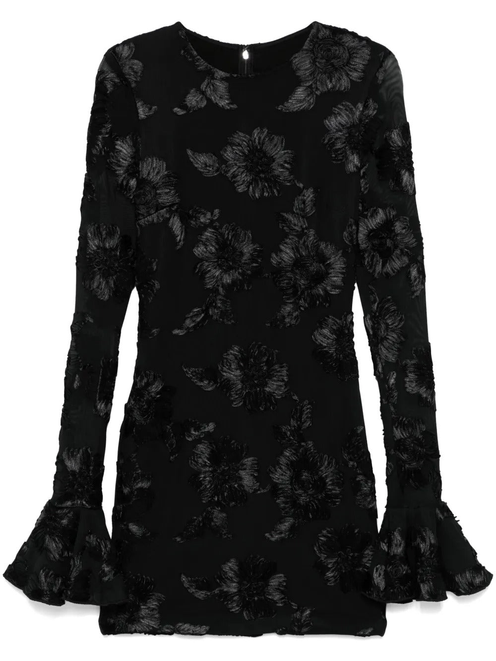Floral-Embroidered Mesh Mini Dress In Black - Stylish red dress for special occasions | Buy Online