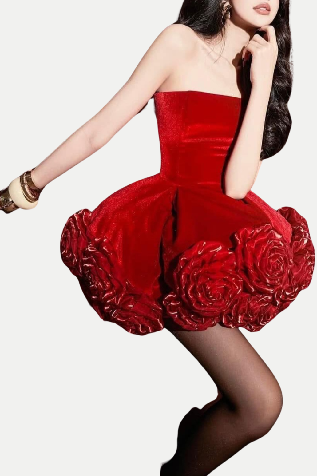 Stylish red dress | Sebast Flower Strapless Velvet Mini Dress - Red - Ideal for special occasions