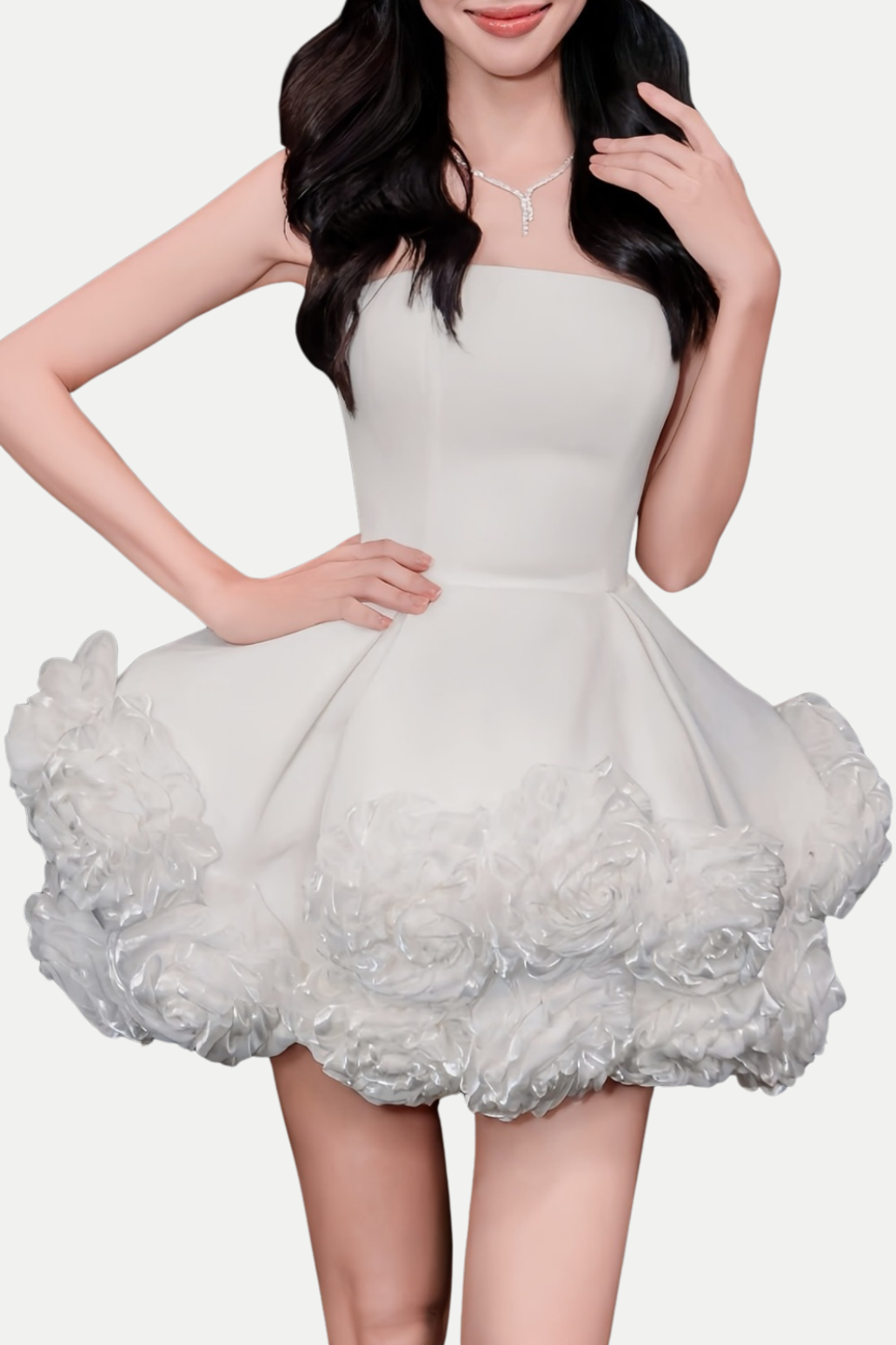 Shop white dress - Perfect for special occasions | Sebast Flower Strapless Velvet Mini Dress - White