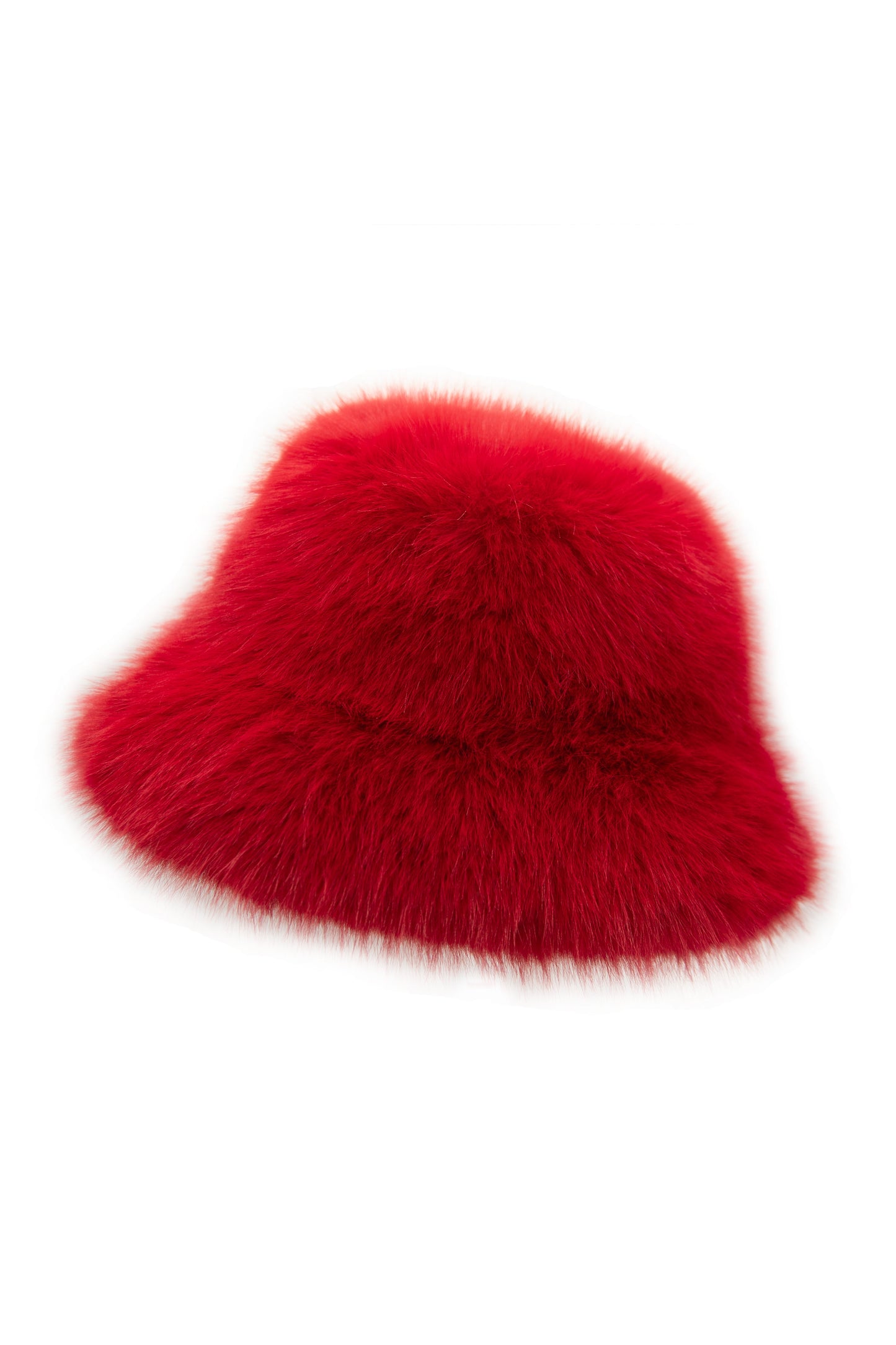 Faux fur bucket hat in red color