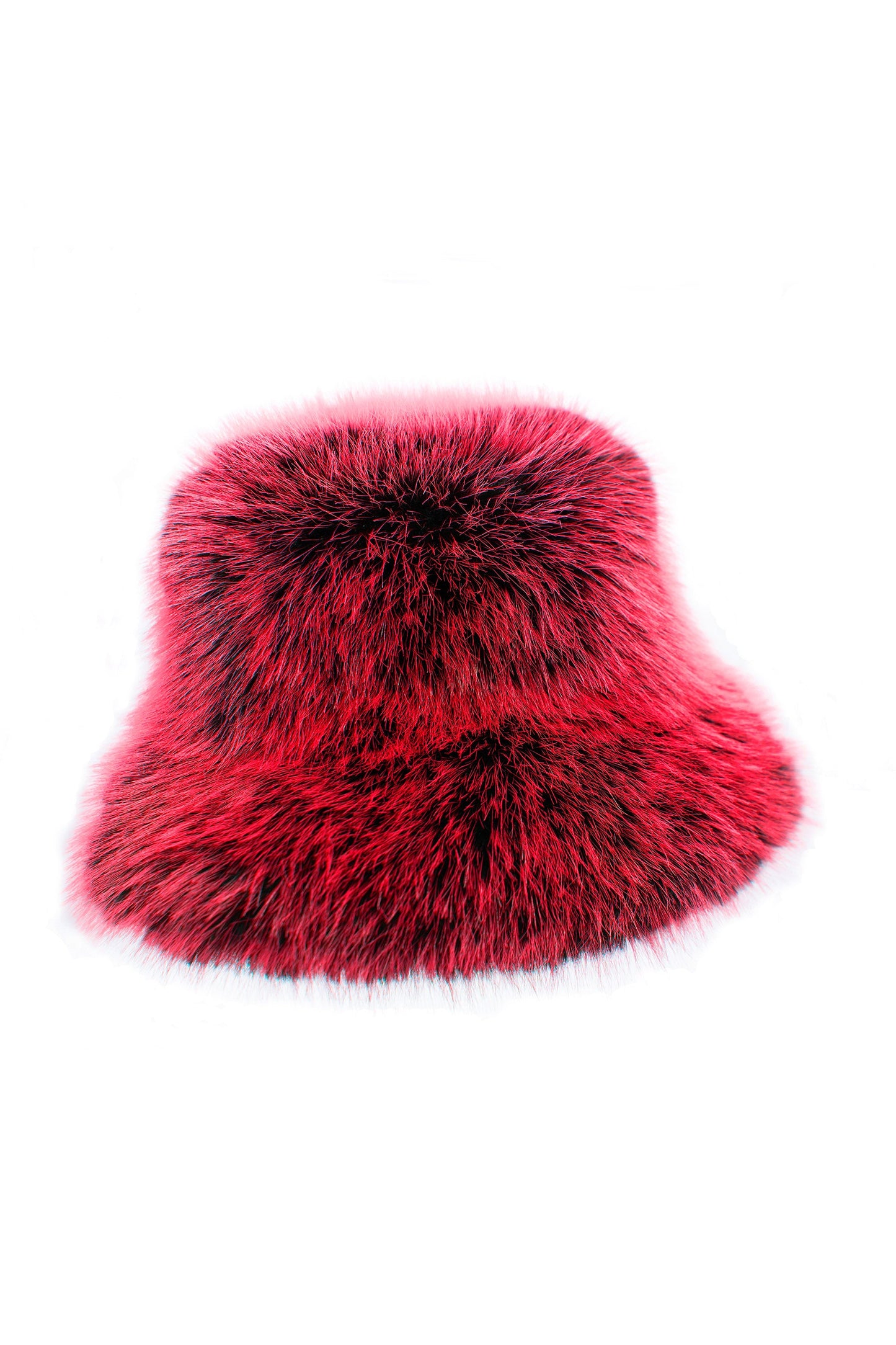 Red black two tone faux fur bucket hat