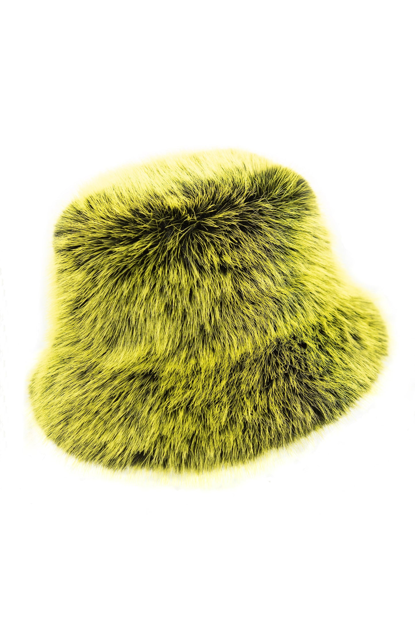 Yellow black two tone faux fur bucket hat
