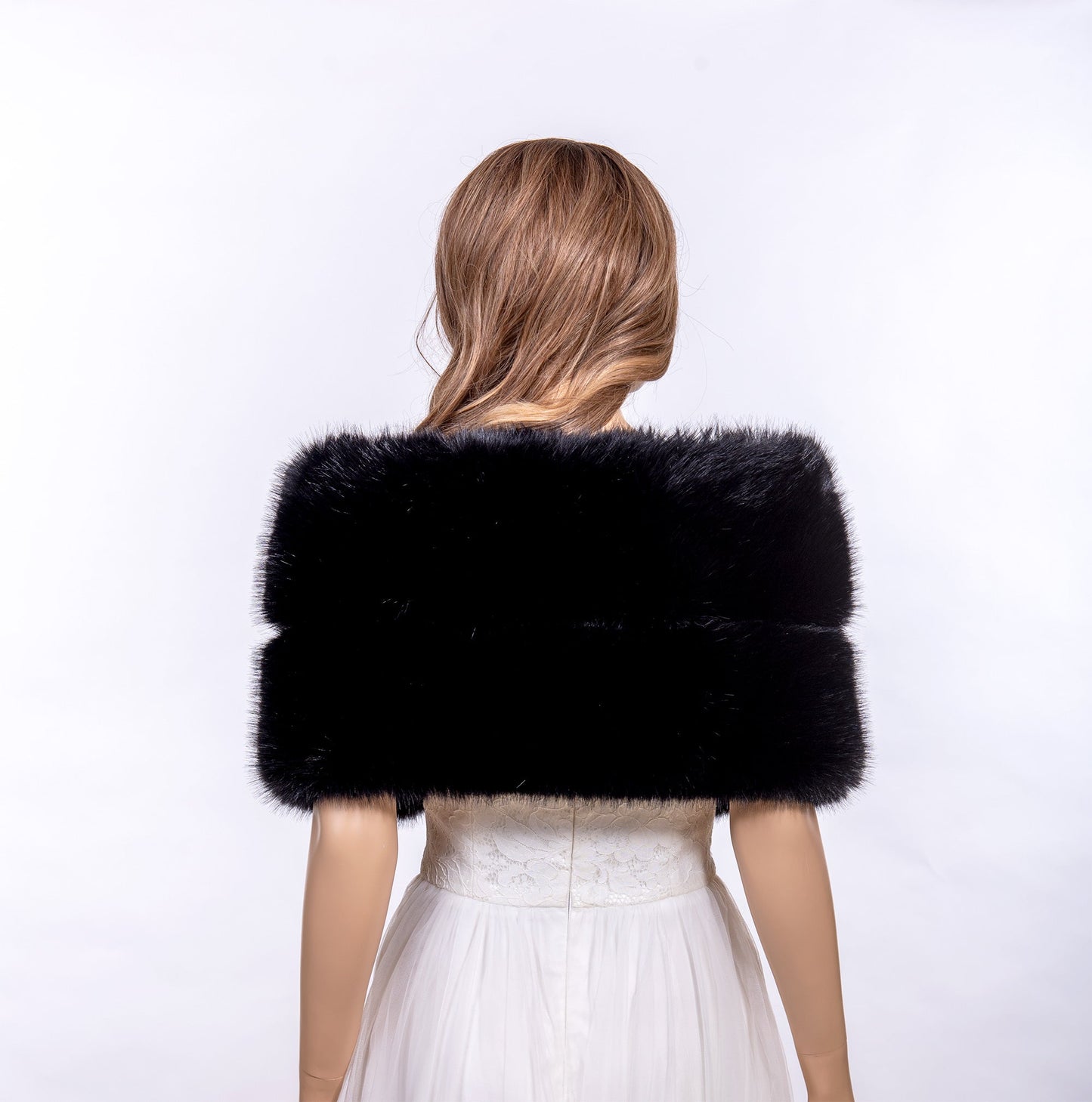 Black faux fur wrap bridal shawl wedding stole