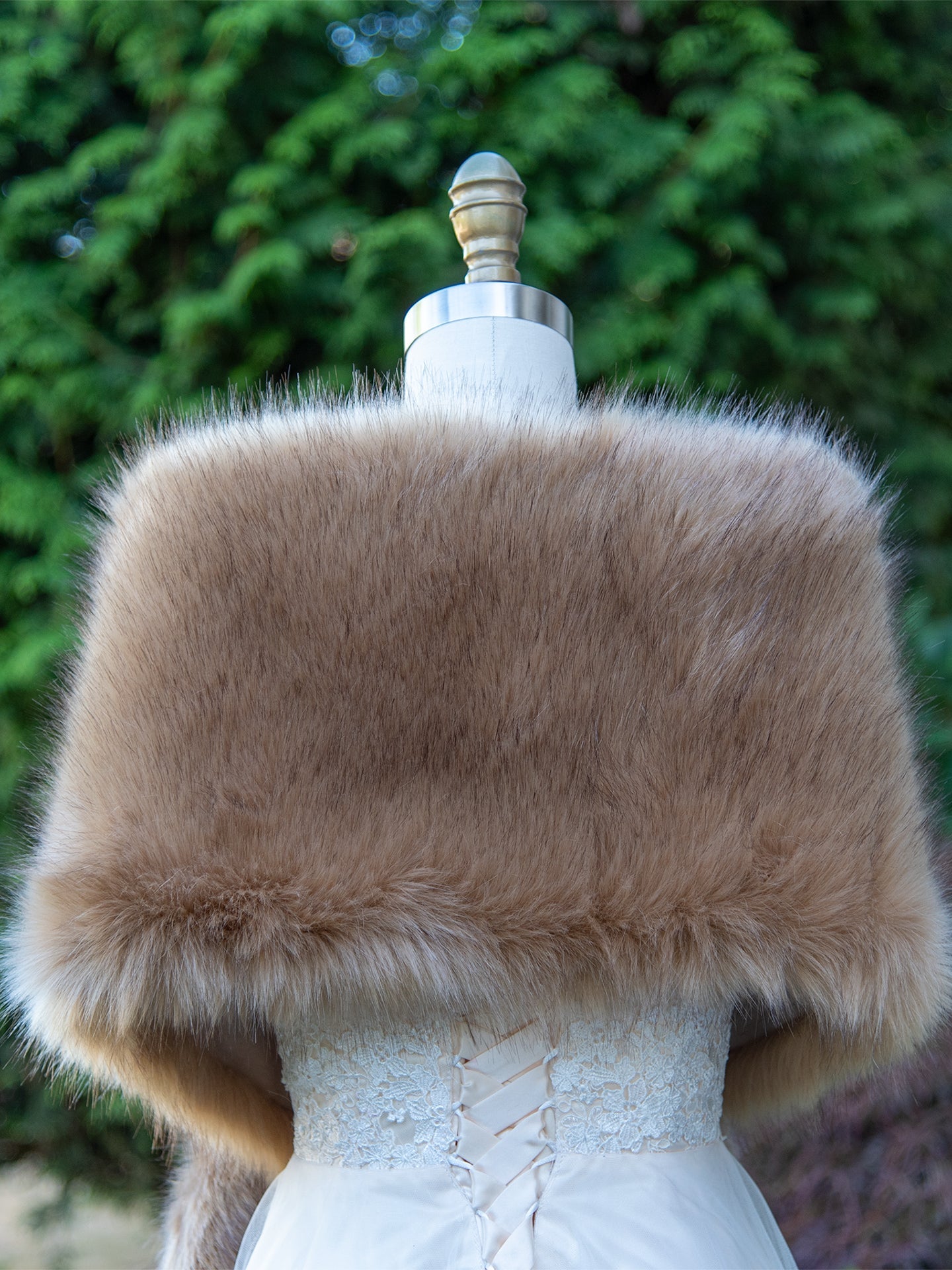 Honey brown faux fox fur wrap bridal shawl
