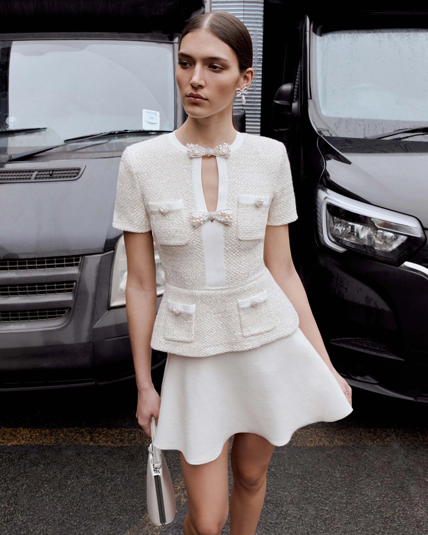 Lilith Cream Sequin Knit top skirt set