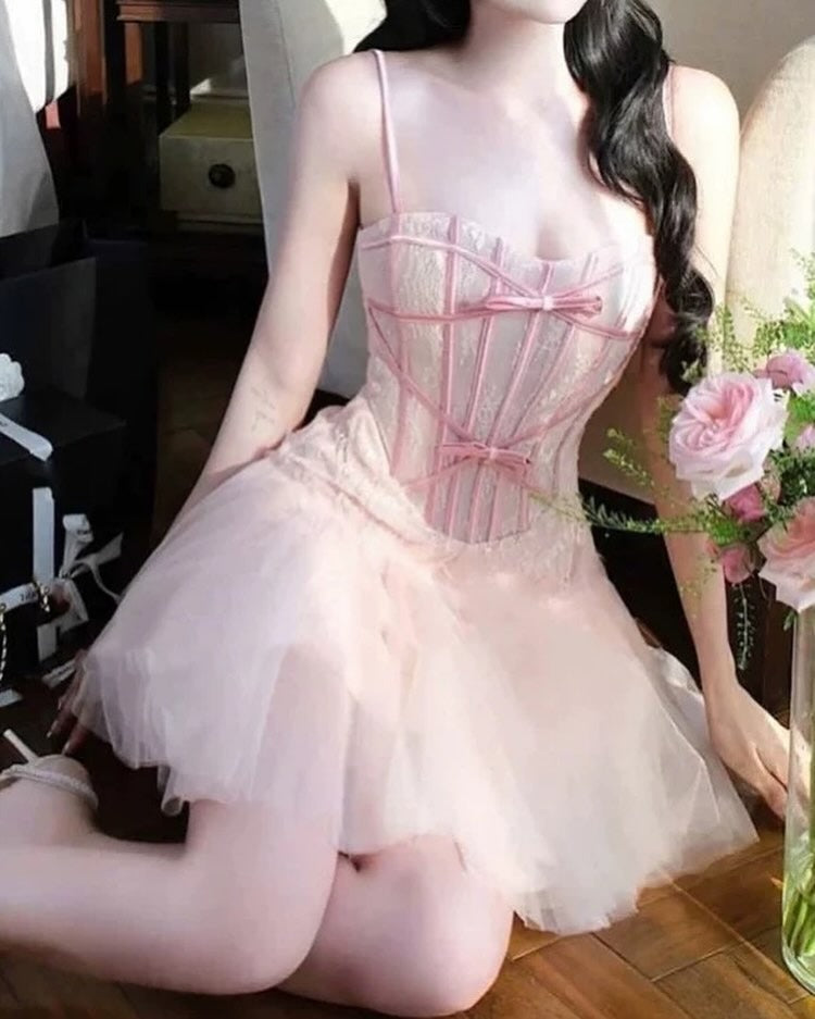 bow Tulle Corset mini Dress - Stylish beautiful dress for special occasions | Buy Online