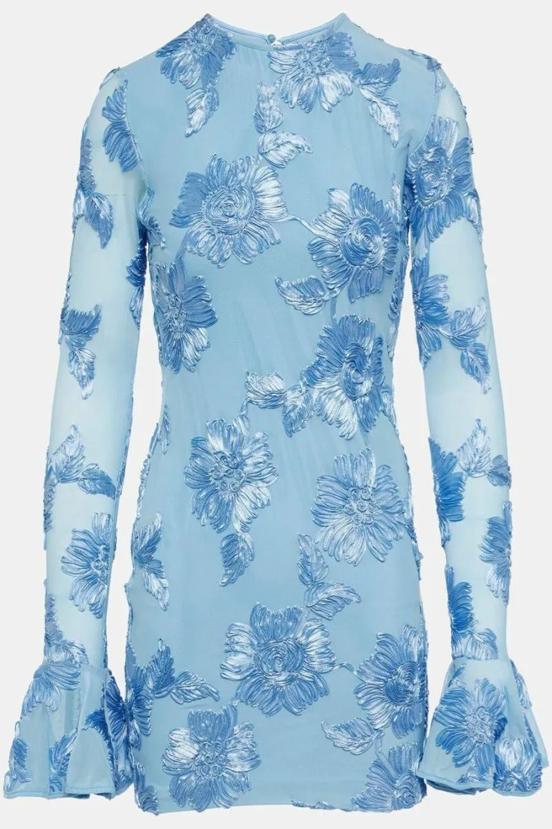 Shop red dress - Perfect for special occasions | Floral-Embroidered Mesh Mini Dress In Blue