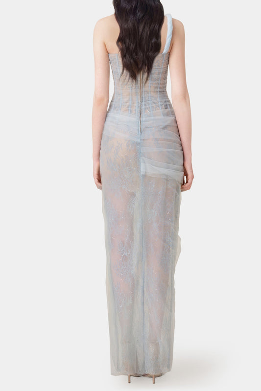 xaviera BLUE LACE CORSET maxi DRESS