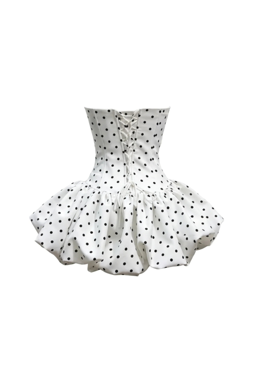 Joyce Polka Dot Strapless flower Corset Puff Mini Dress In white