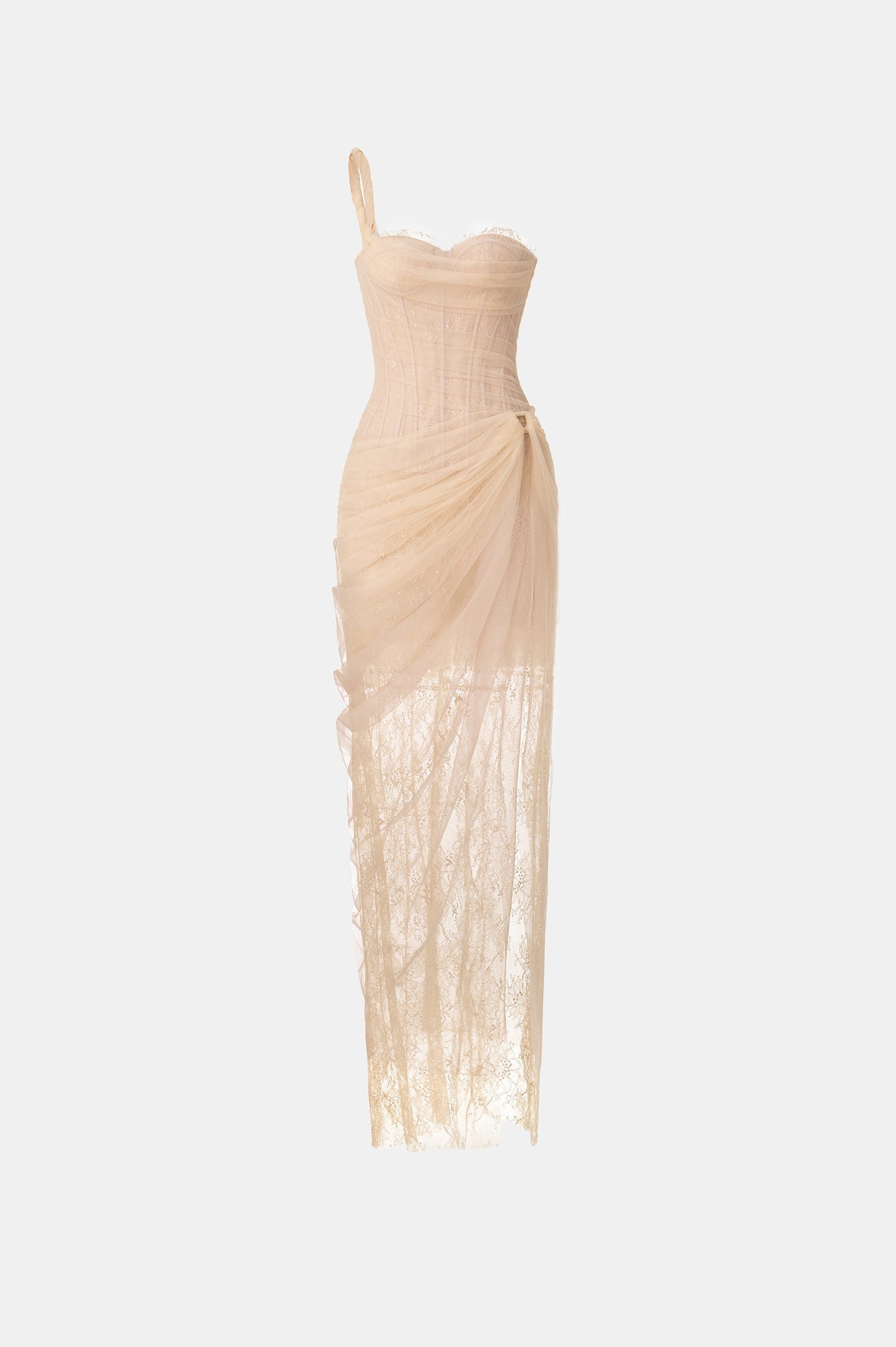 vanessa BEIGE LACE CORSET maxi DRESS