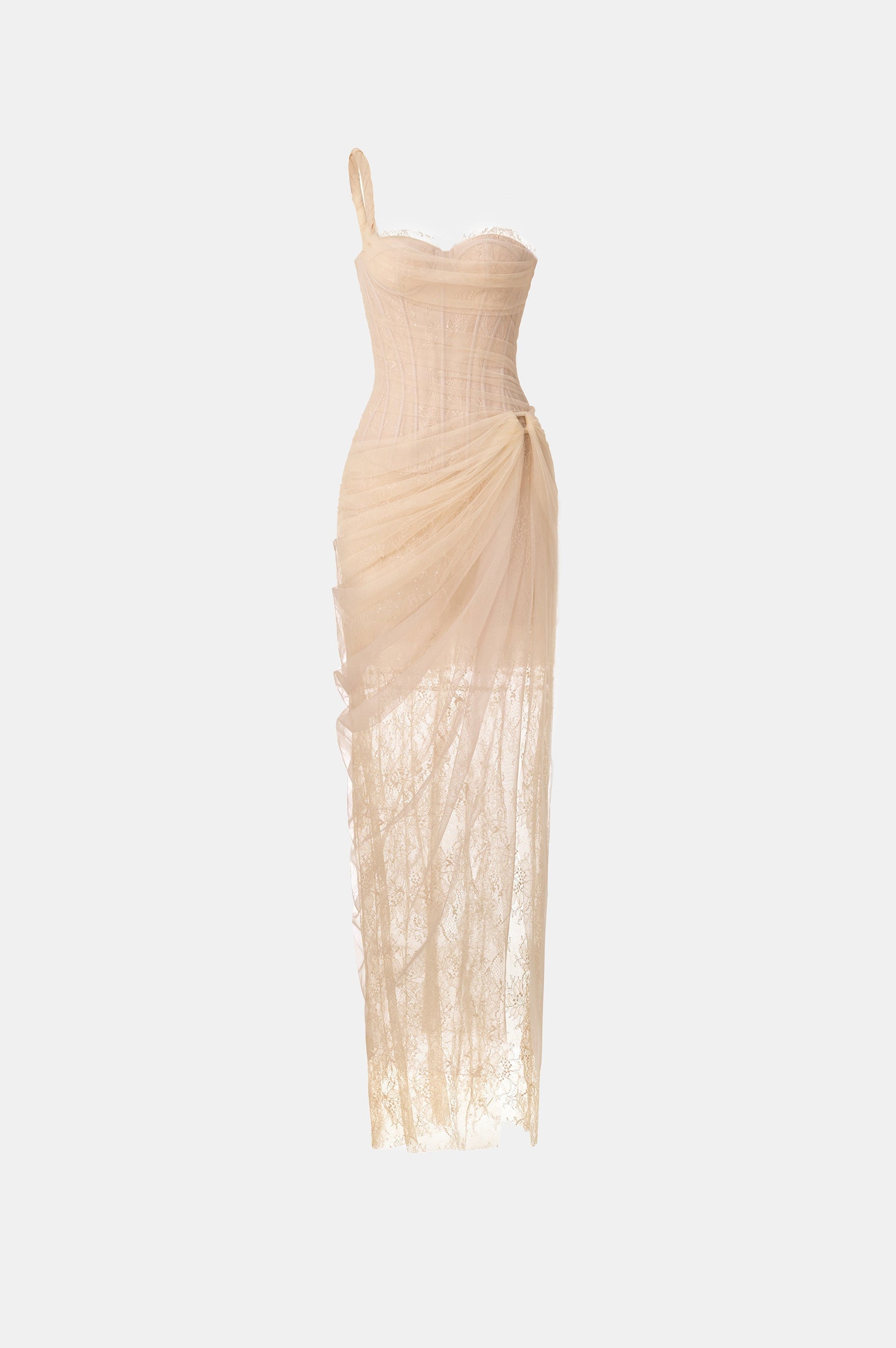 vanessa BEIGE LACE CORSET maxi DRESS
