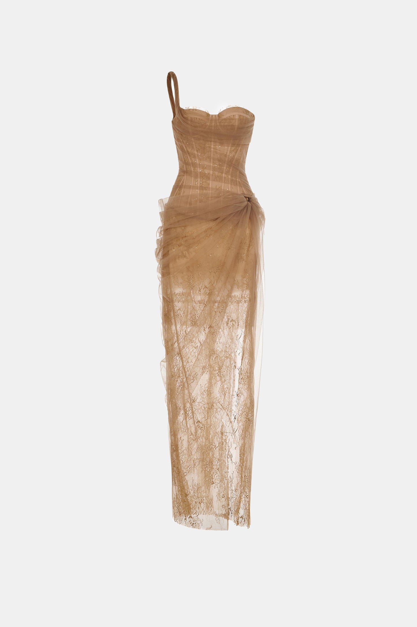 xaviera BROWN LACE CORSET maxi DRESS