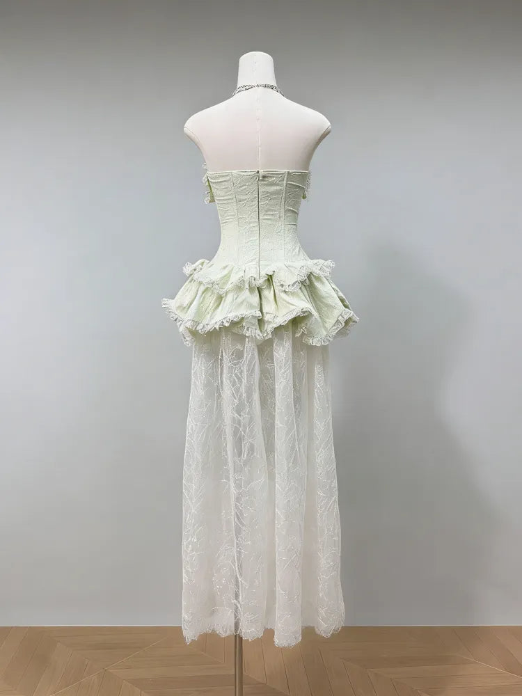 eartha fitted lace-paneled Strapless maxi dress in green