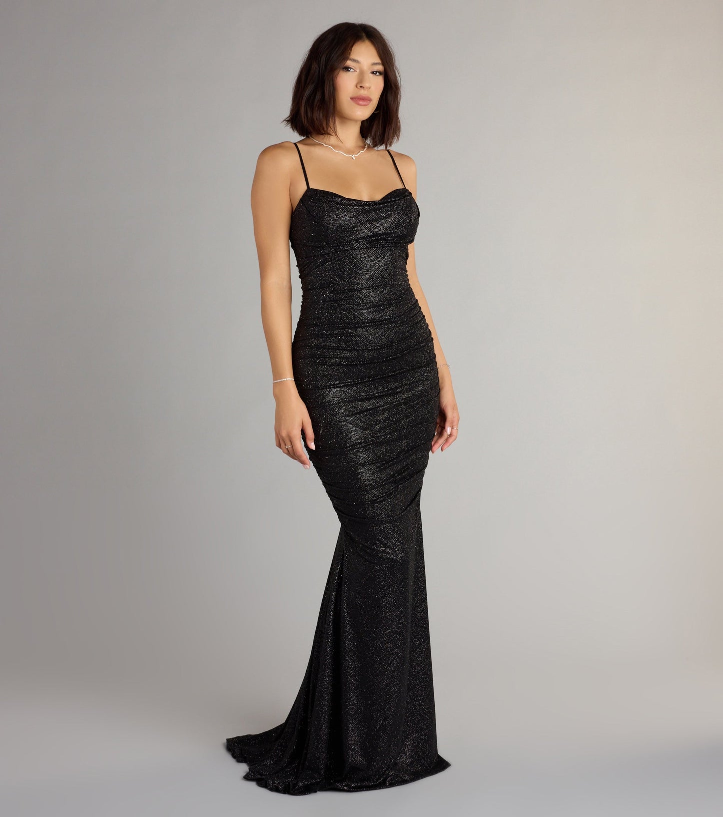 rebecca black Mermaid ruched sequin maxi Dress