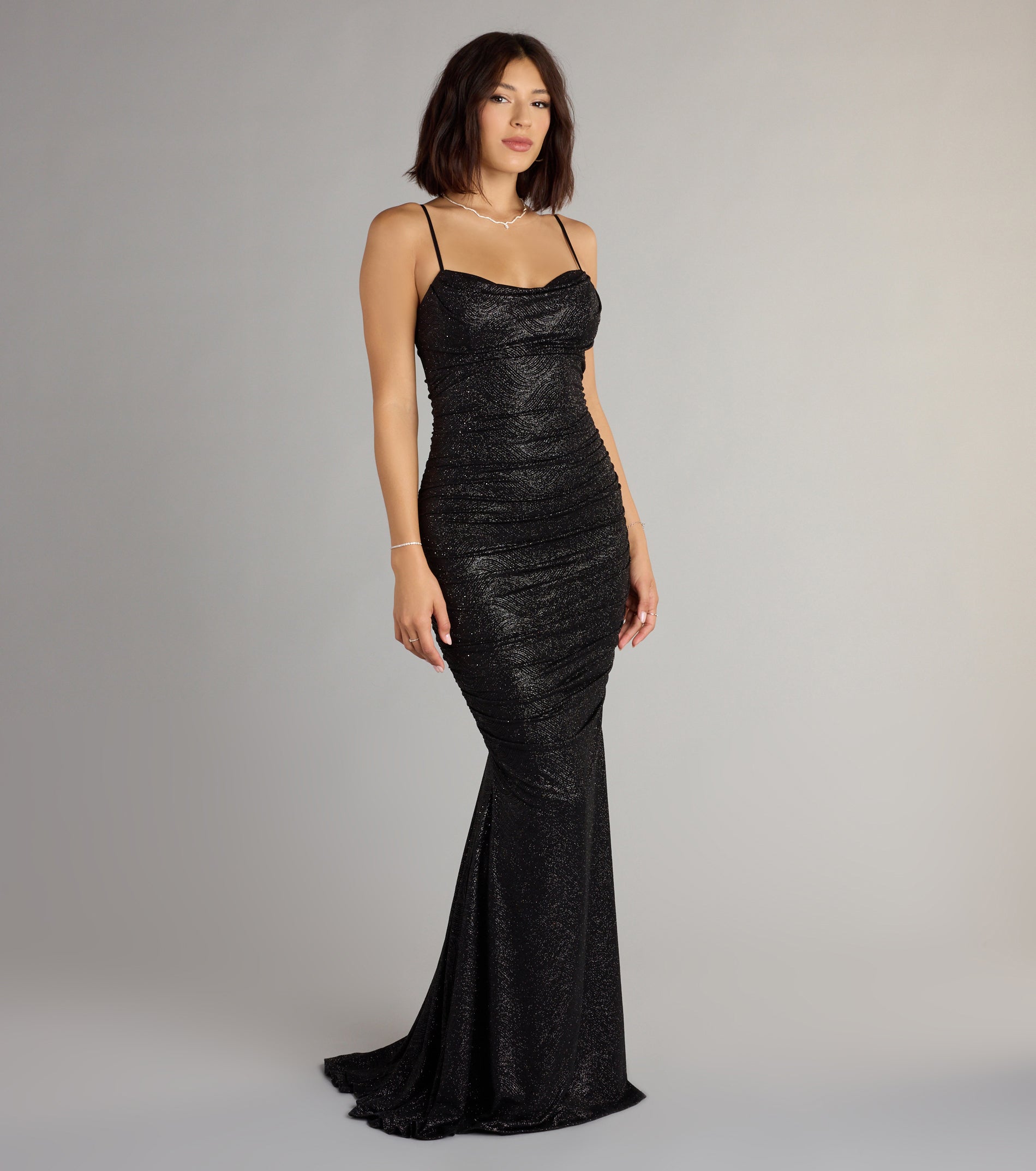 rebecca black Mermaid ruched sequin maxi Dress