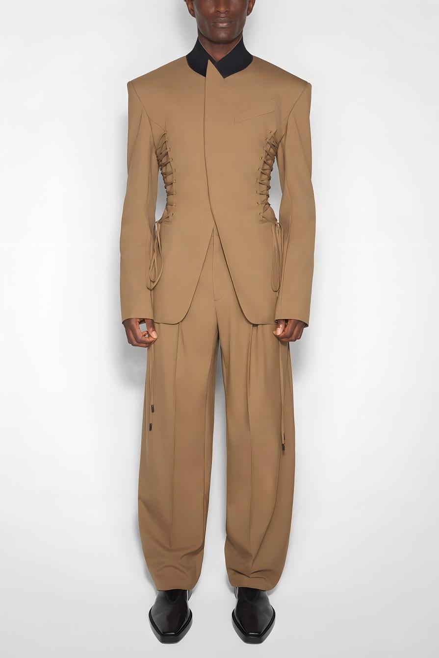 Shop  red dress - Perfect for special occasions | Juliea Silhouette Laced Up Tailored Jacket - Brown