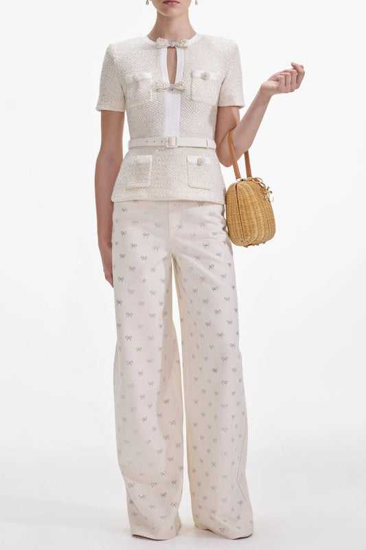 Ellalabel kristin Cream Sequin Knit Top - Crafted from Shimmering Hand-stitched Sequins - Designed for Elegant Occasions.