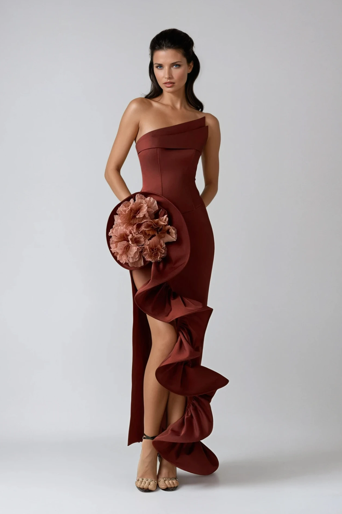Stylish beautiful dress | Darcie Flower Ruffle Asymmetric Maxi Dress - Ideal for special occasions