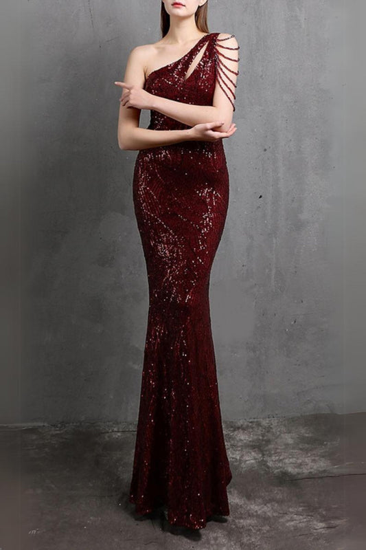 Ellalabel RED CUTOUT SEQUIN MAXI DRESS - Crafted from Shimmering Hand-stitched Sequins- Ideal for Wedding Guest and Formal Galas.