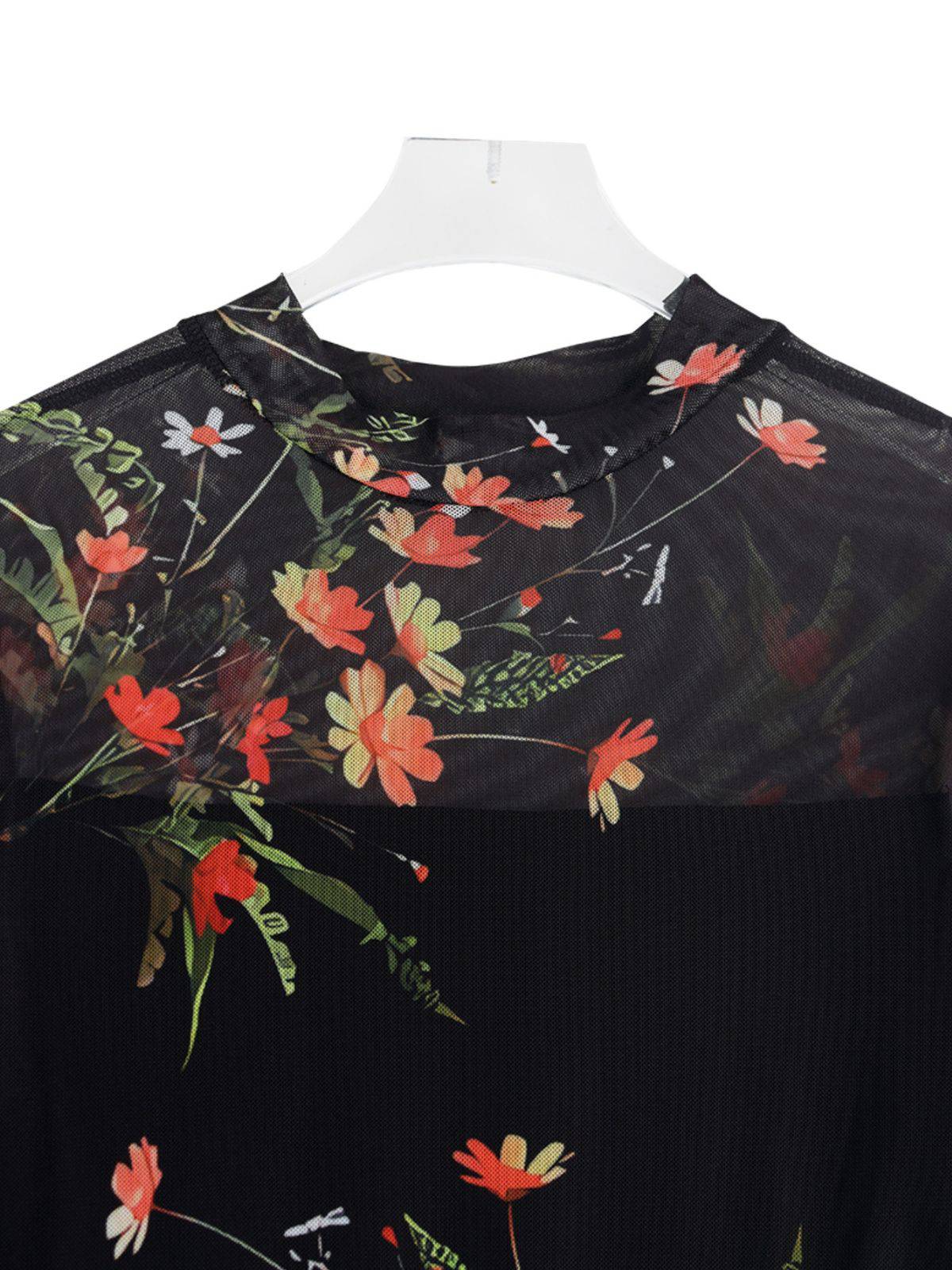 jacqueline Black Floral Mesh Ruffle Maxi Dress